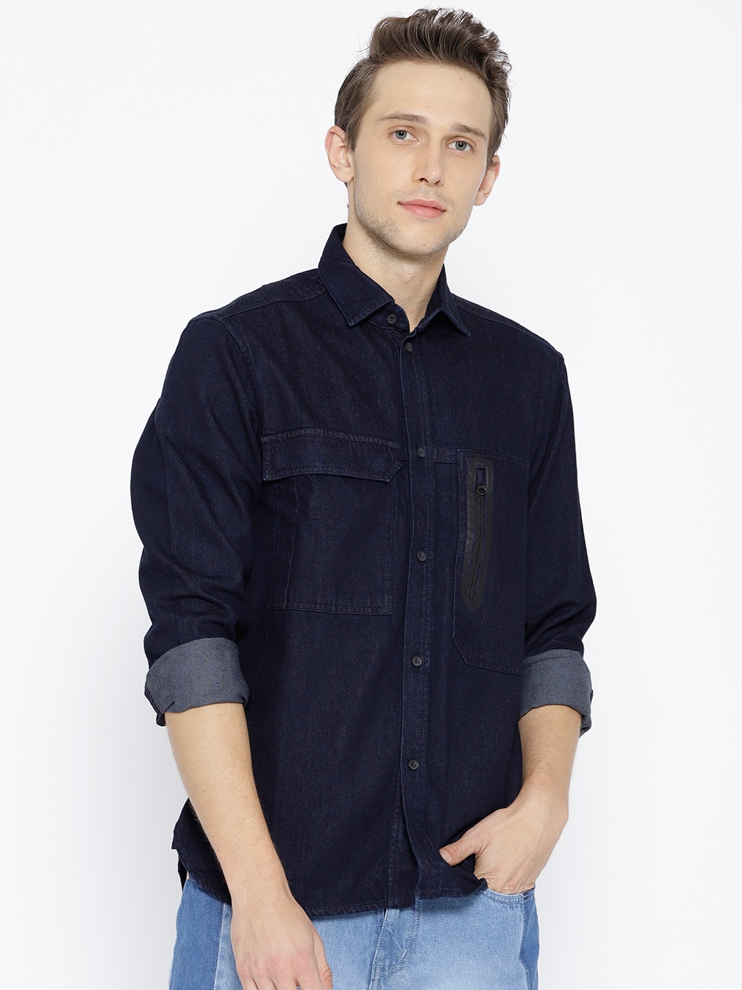 

ESPRIT Men Navy Blue Regular Fit Solid Denim Casual Shirt