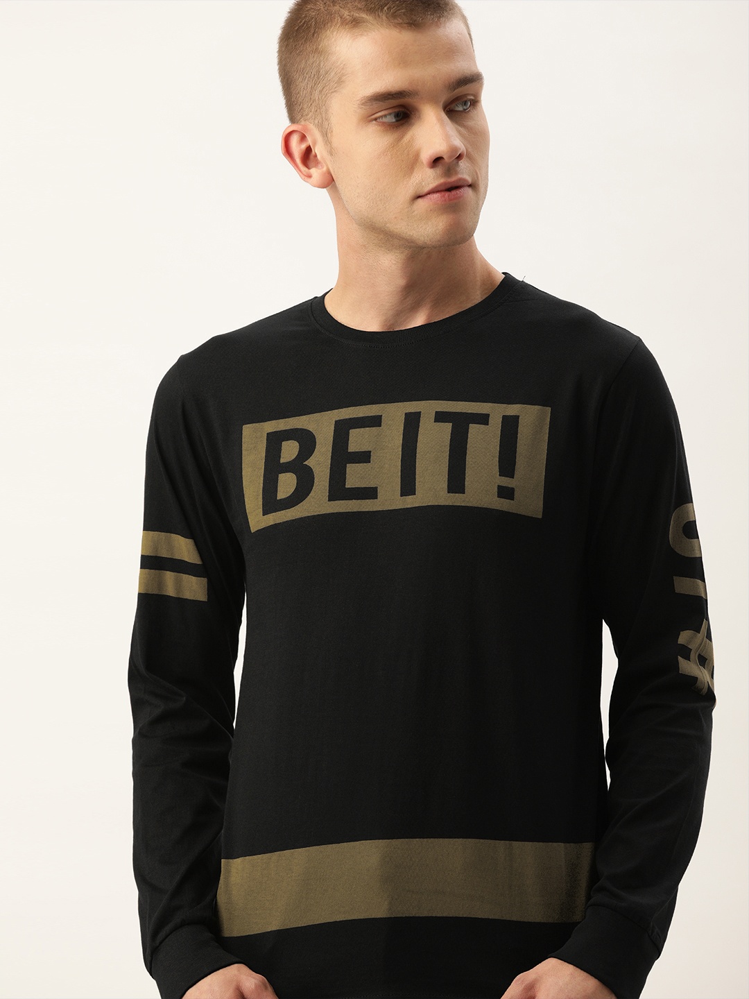 

Difference of Opinion Men Black Olive Green Printed Round Neck Pure Cotton T-shirt