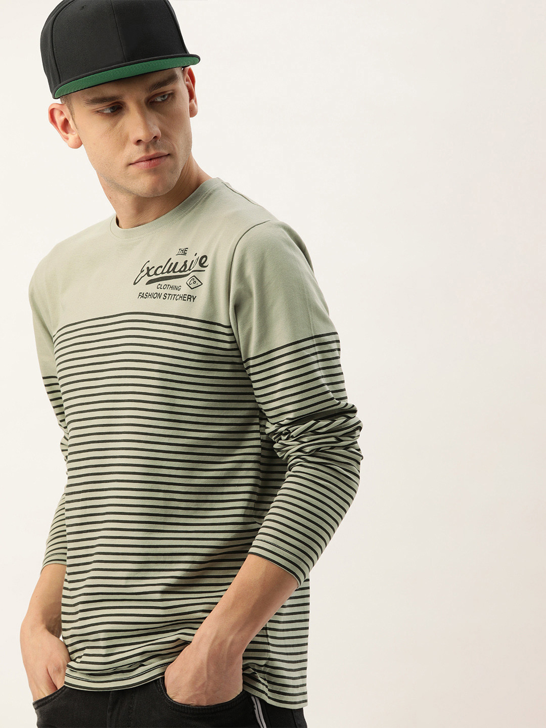 

Difference of Opinion Men Grey Black Striped Round Neck Pure Cotton T-shirt