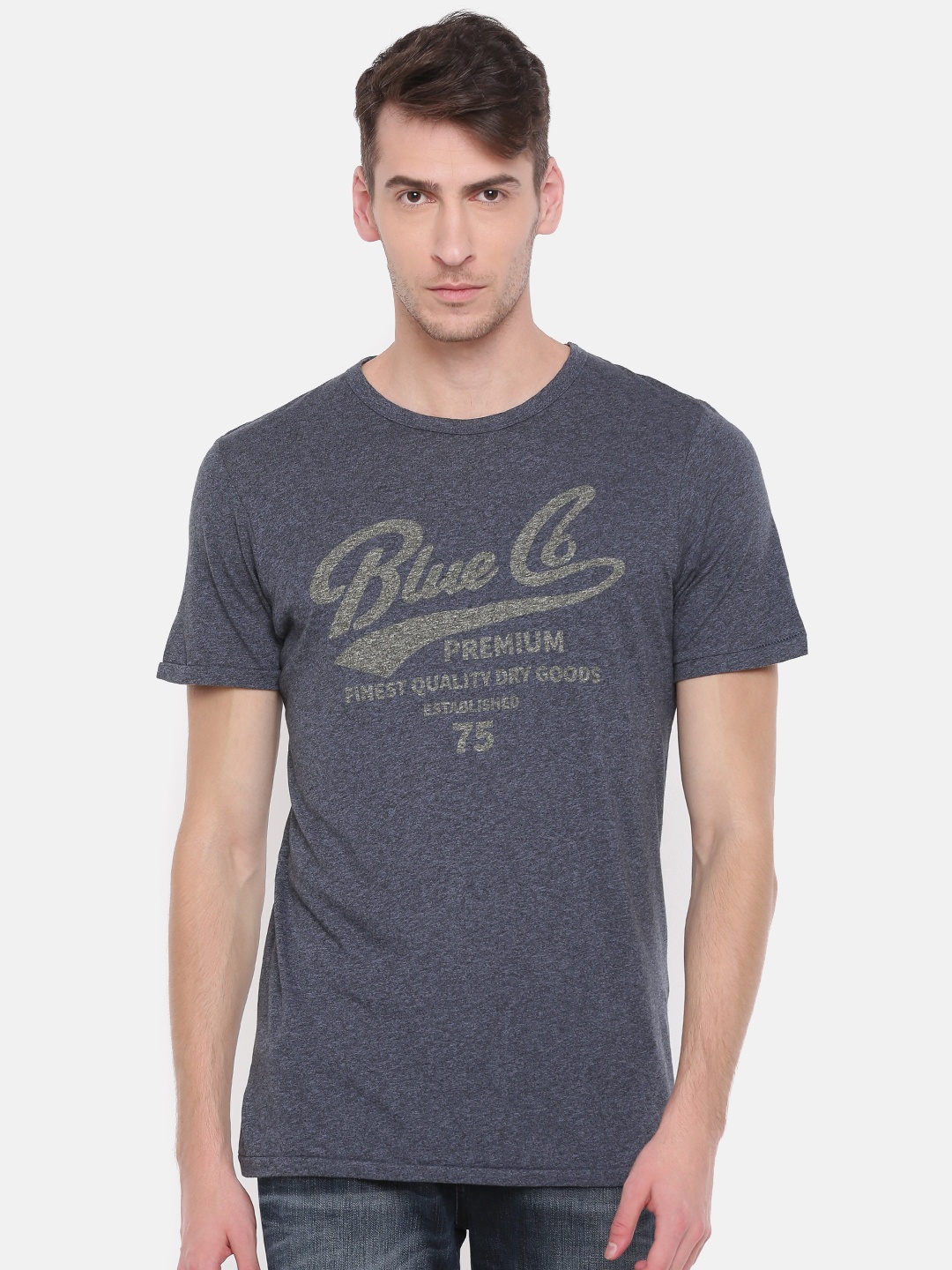 

Jack & Jones Men Blue Printed Round Neck T-shirt