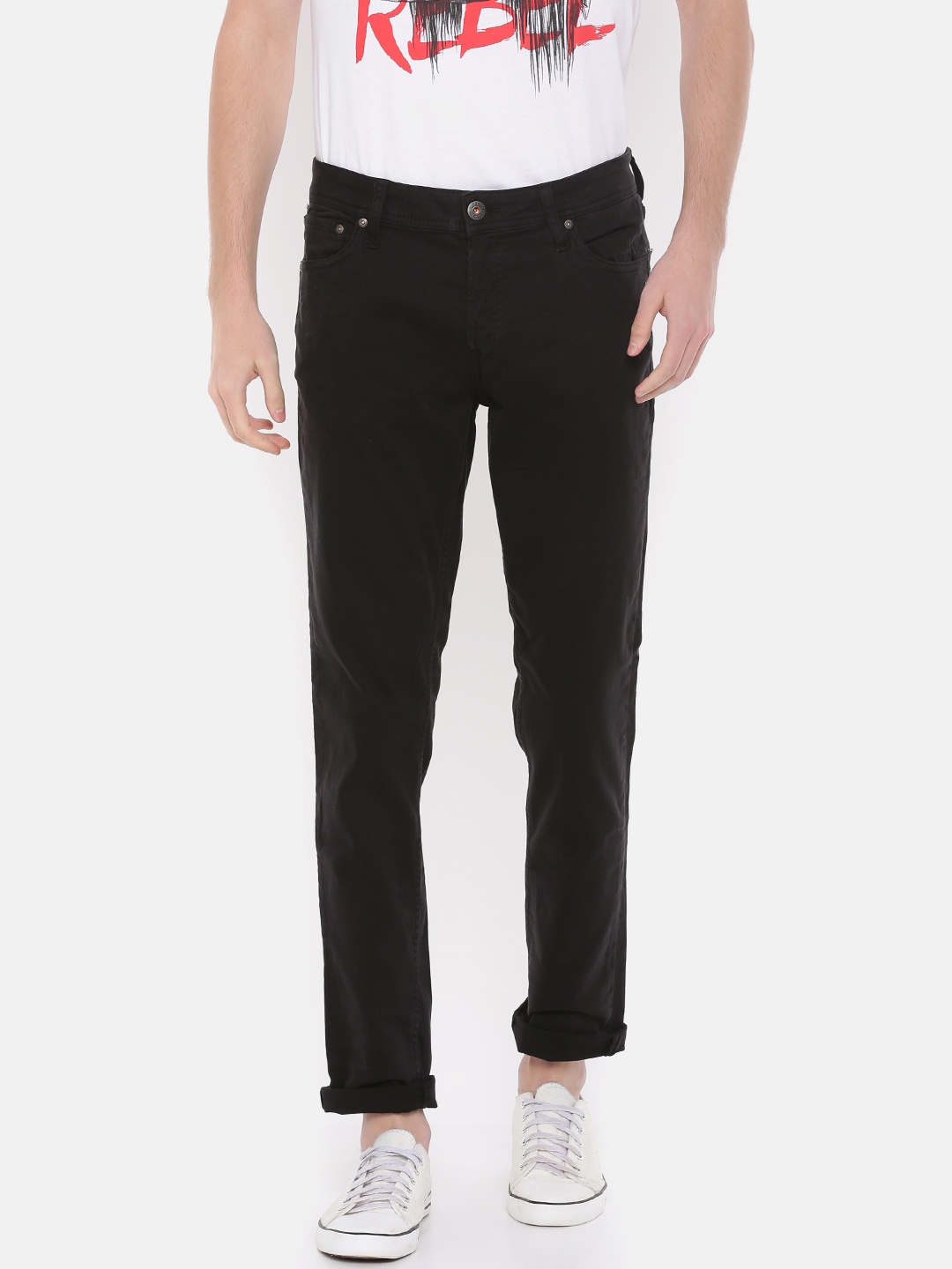 

Jack & Jones Men Black Slim Fit Mid-Rise Clean Look Stretchable Jeans
