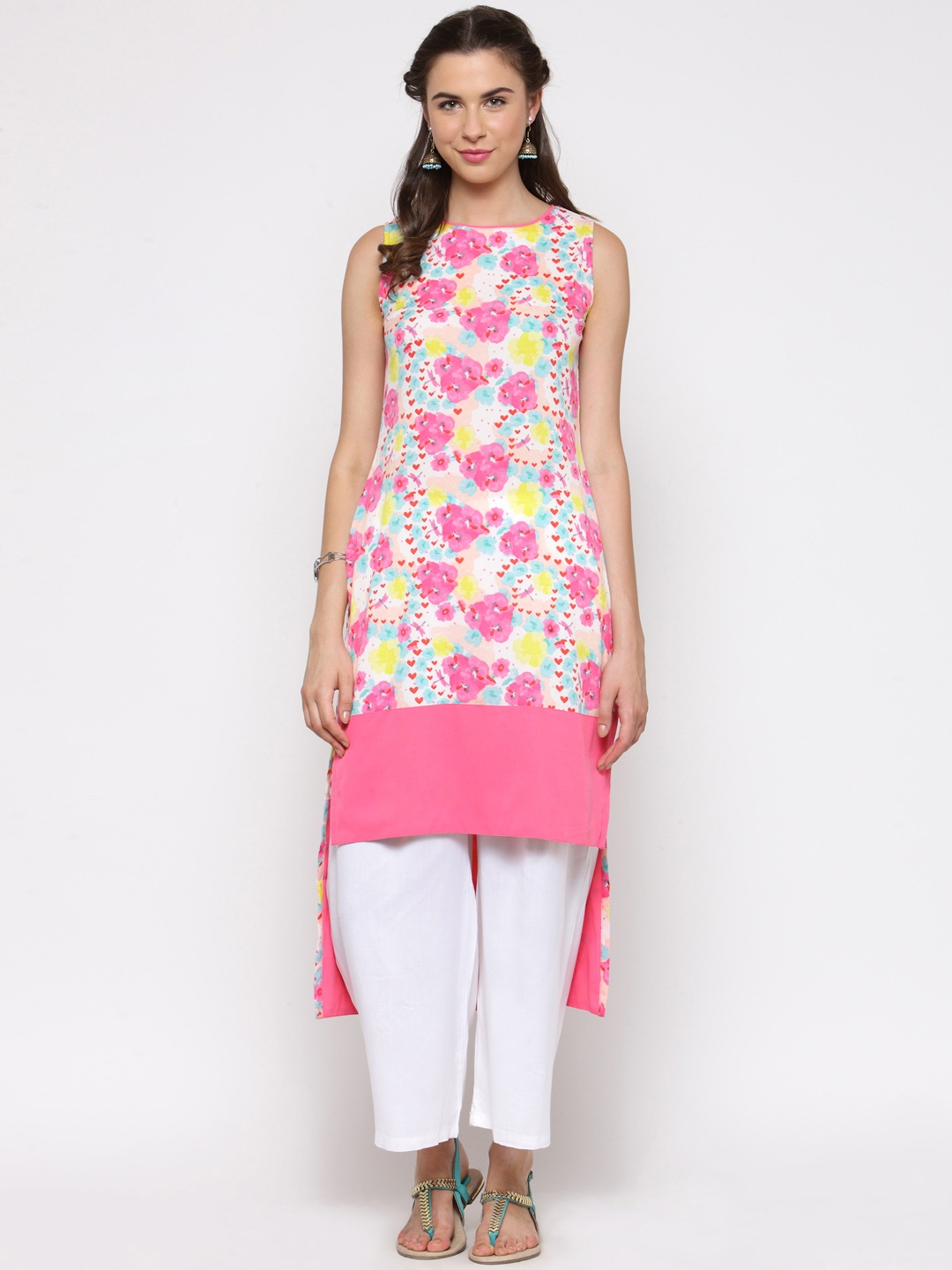 

Sera Women Pink & White Printed Straight Kurta