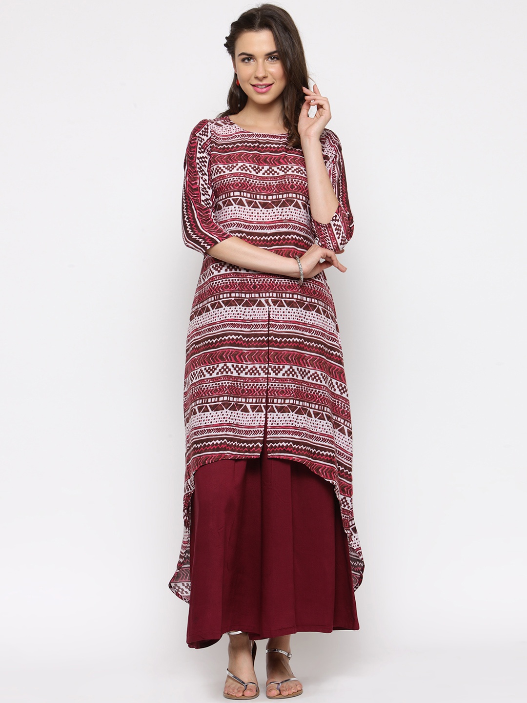 

Sera Women Maroon & White Printed Kurti with Palazzos