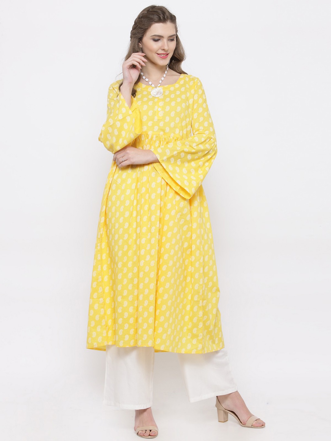 

Sera Women Yellow & White Printed Anarkali Kurta