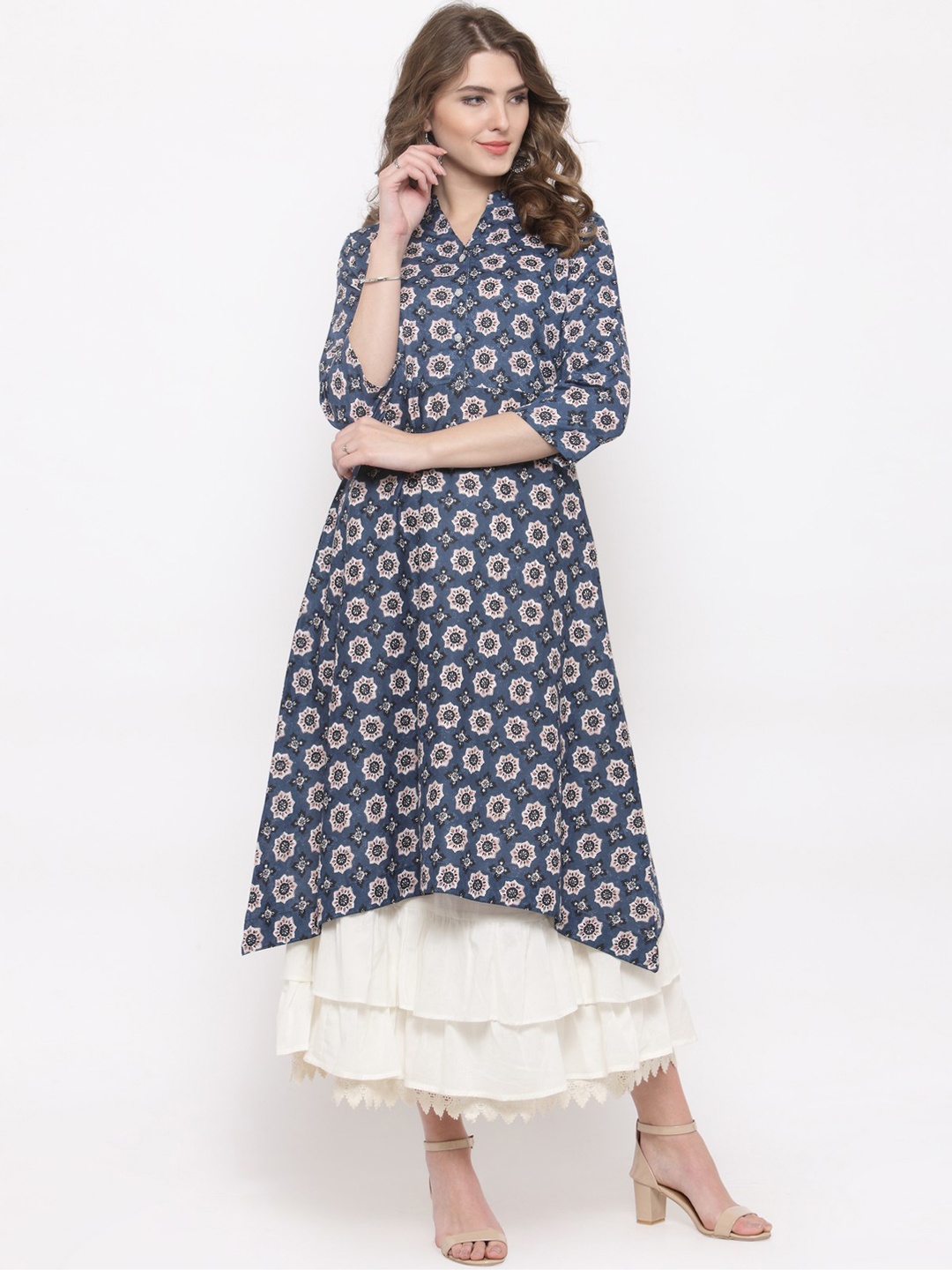 

Sera Women Blue Printed Kurta with Skirt