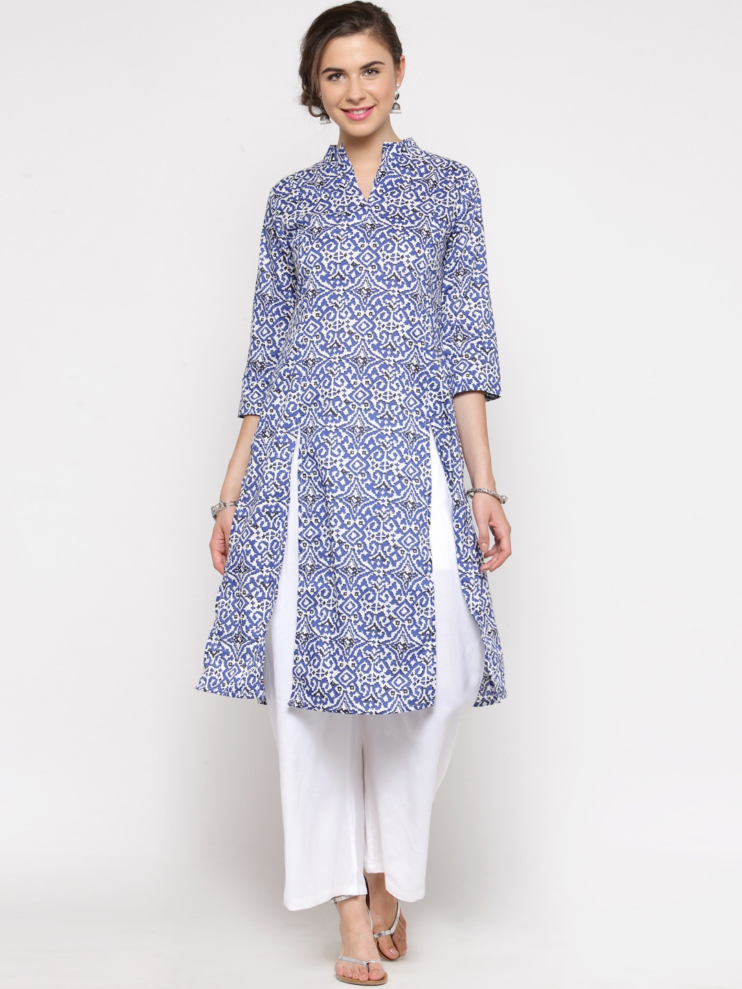 

Sera Women Blue & White Printed Kurta with Palazzos