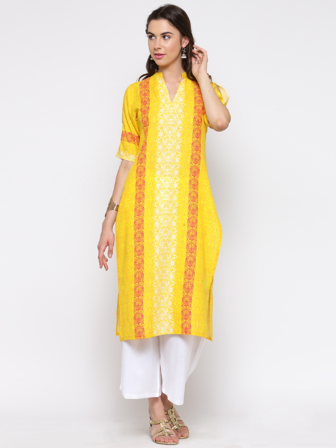 

Sera Women Yellow Ethnic Motifs Printed Regular Pure Cotton Kurta with Palazzos