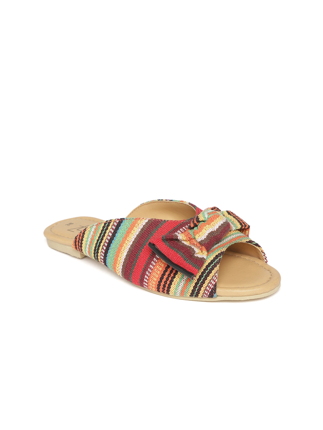 

Zebba Women Multicoloured Solid Open Toe Flats with Bow Detail, Multi