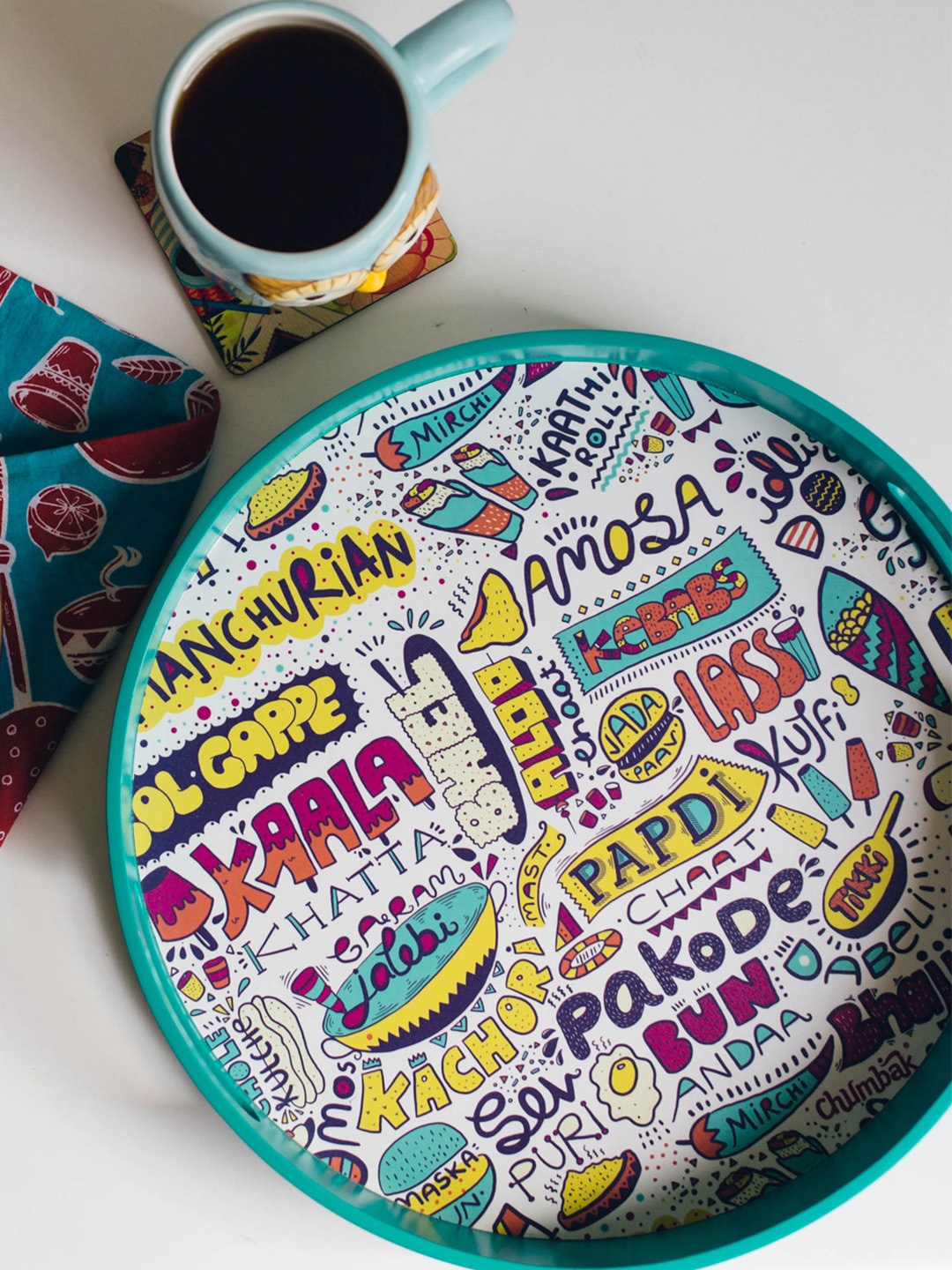 

Chumbak Street Food Turquoise Blue Round Printed Tray