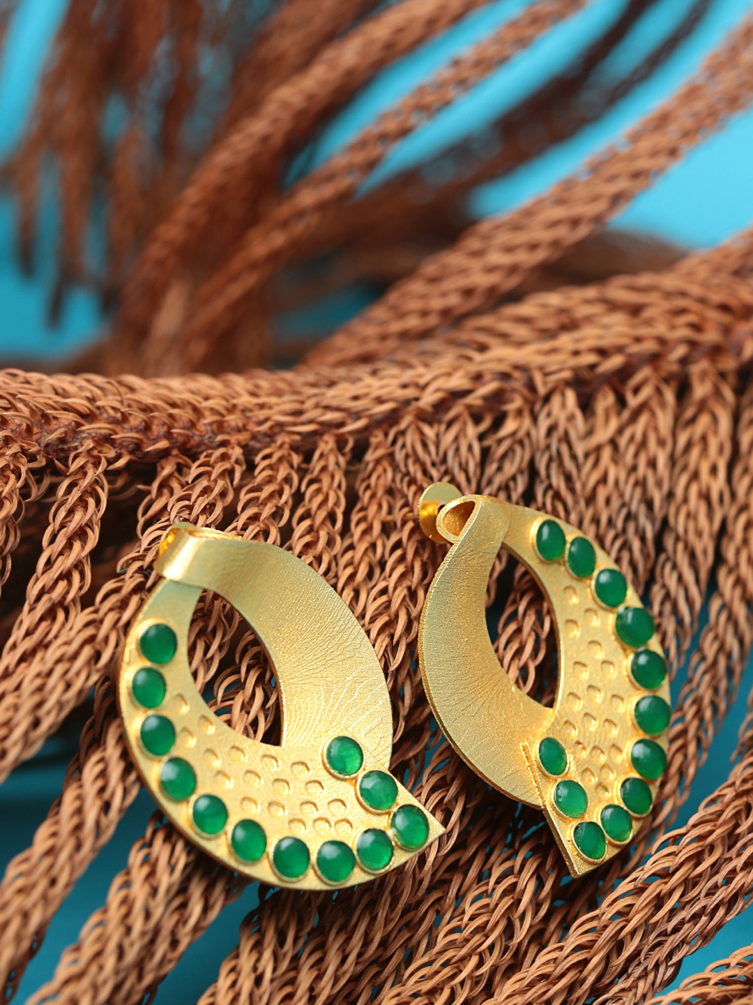 

PANASH Gold-Toned & Green Crescent Shaped Studs