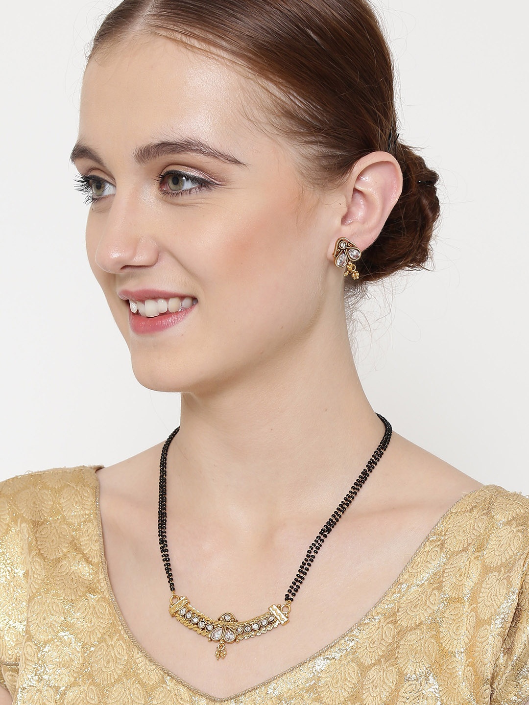 

PANASH Gold-Plated Mangalsutra & Earrings Set