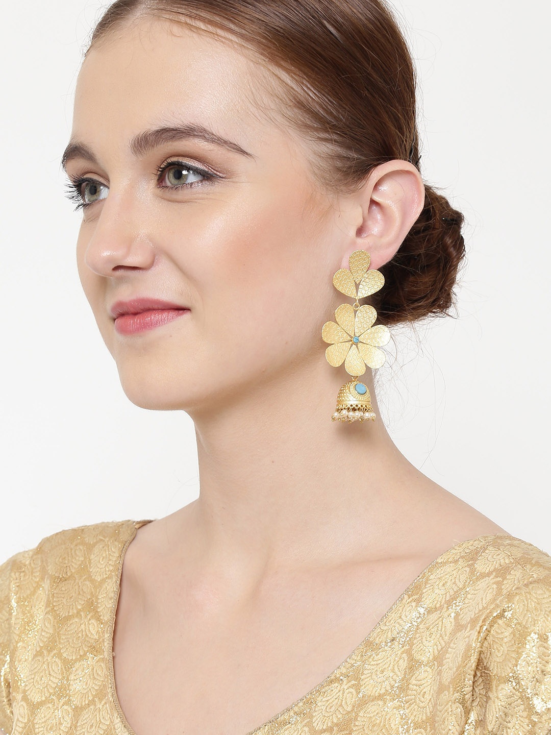 

PANASH Gold -Plated Handcrafted Floral Drop Earrings