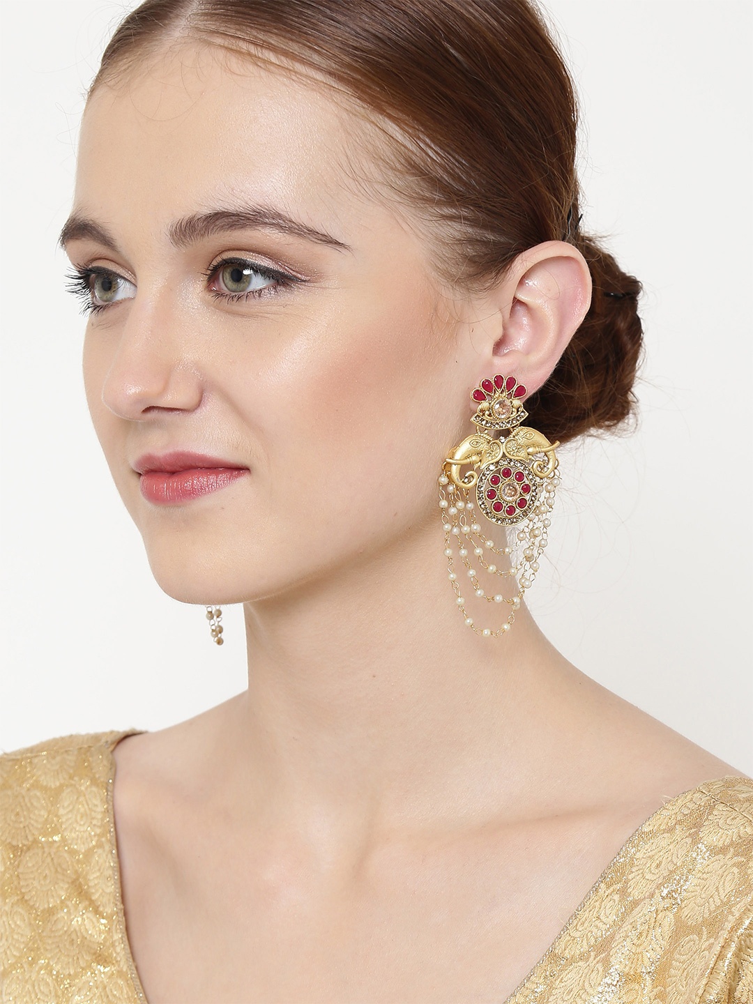 

PANASH Gold -Plated Handcrafted Floral Drop Earrings