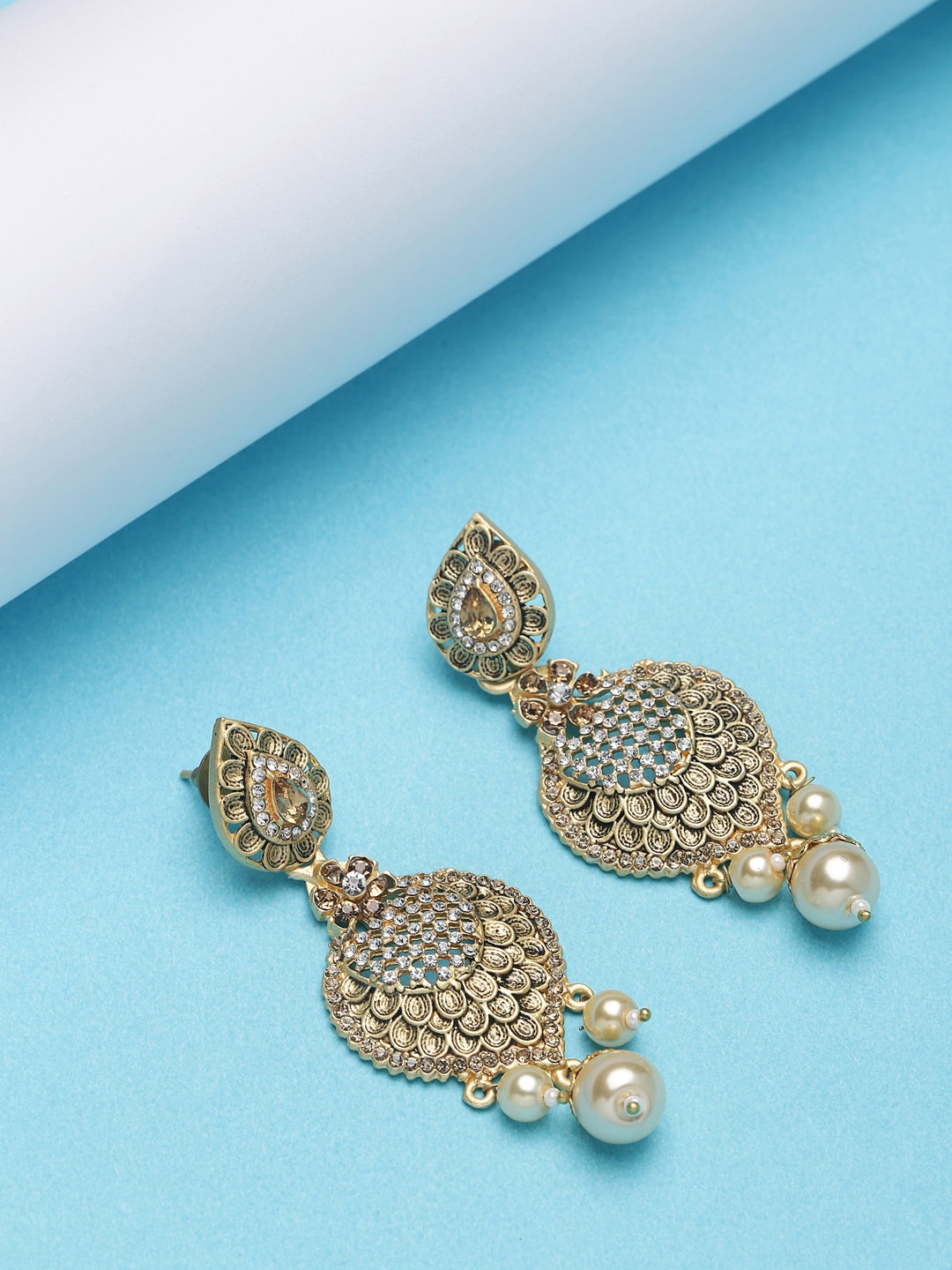 

PANASH Gold-Toned Leaf Shaped Drop Earrings