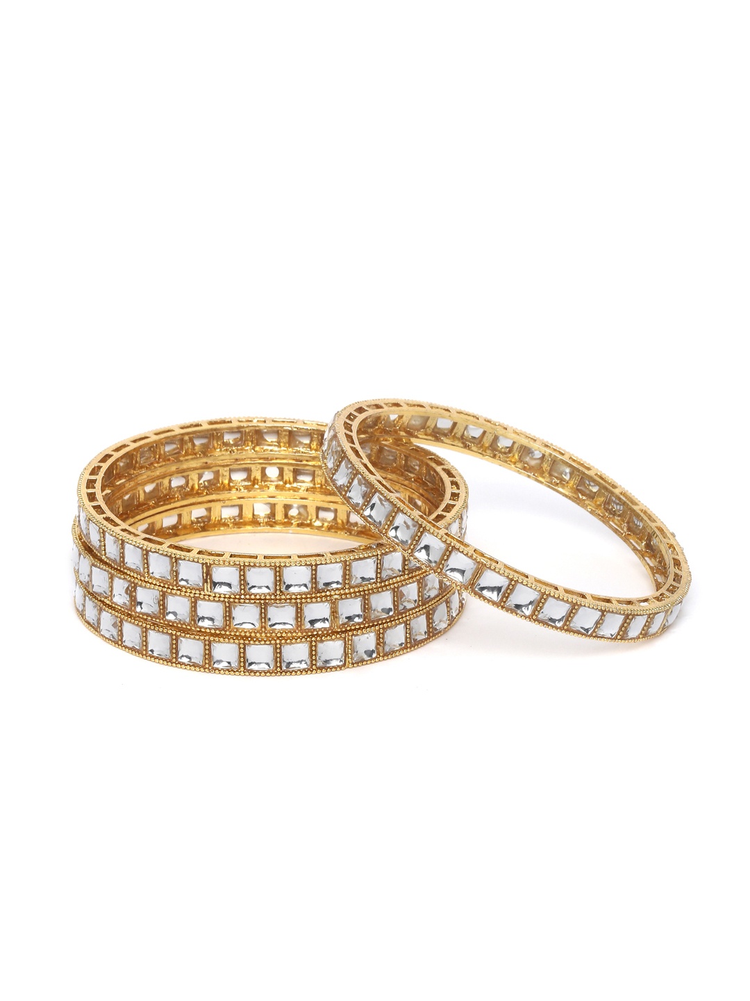 

PANASH Set of 4 Gold-Plated Kundan Studded Handcrafted Bangles