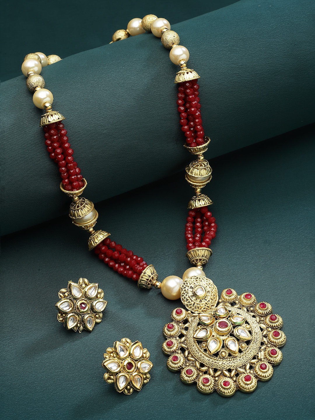 

PANASH Gold-Plated Kundan Studded Handcrafted Jewellery Set