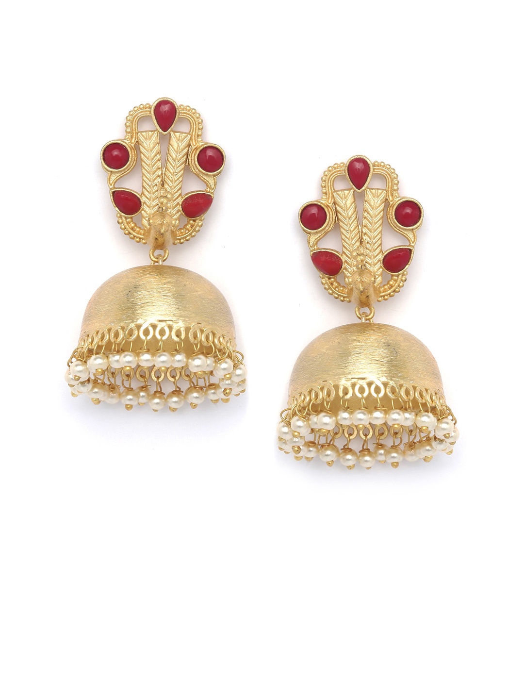 

PANASH Gold-Plated Gold-Toned & Red Handcrafted Cubic Zirconia Jhumkas