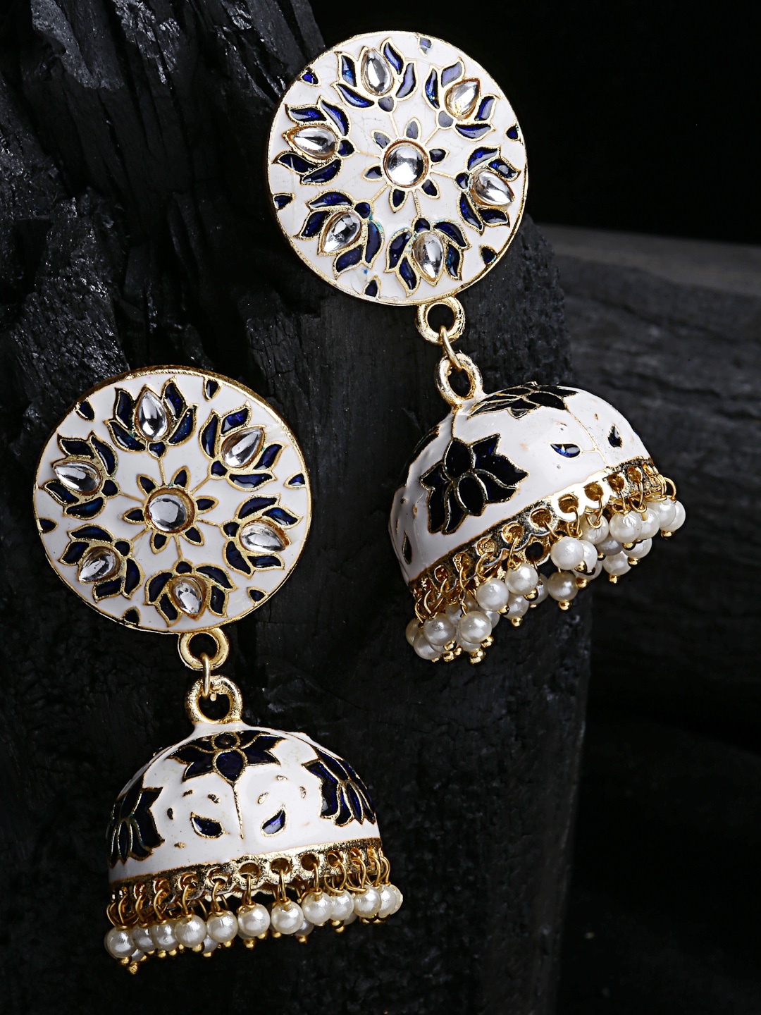 

PANASH Gold-Toned & White Dome Shaped Jhumkas