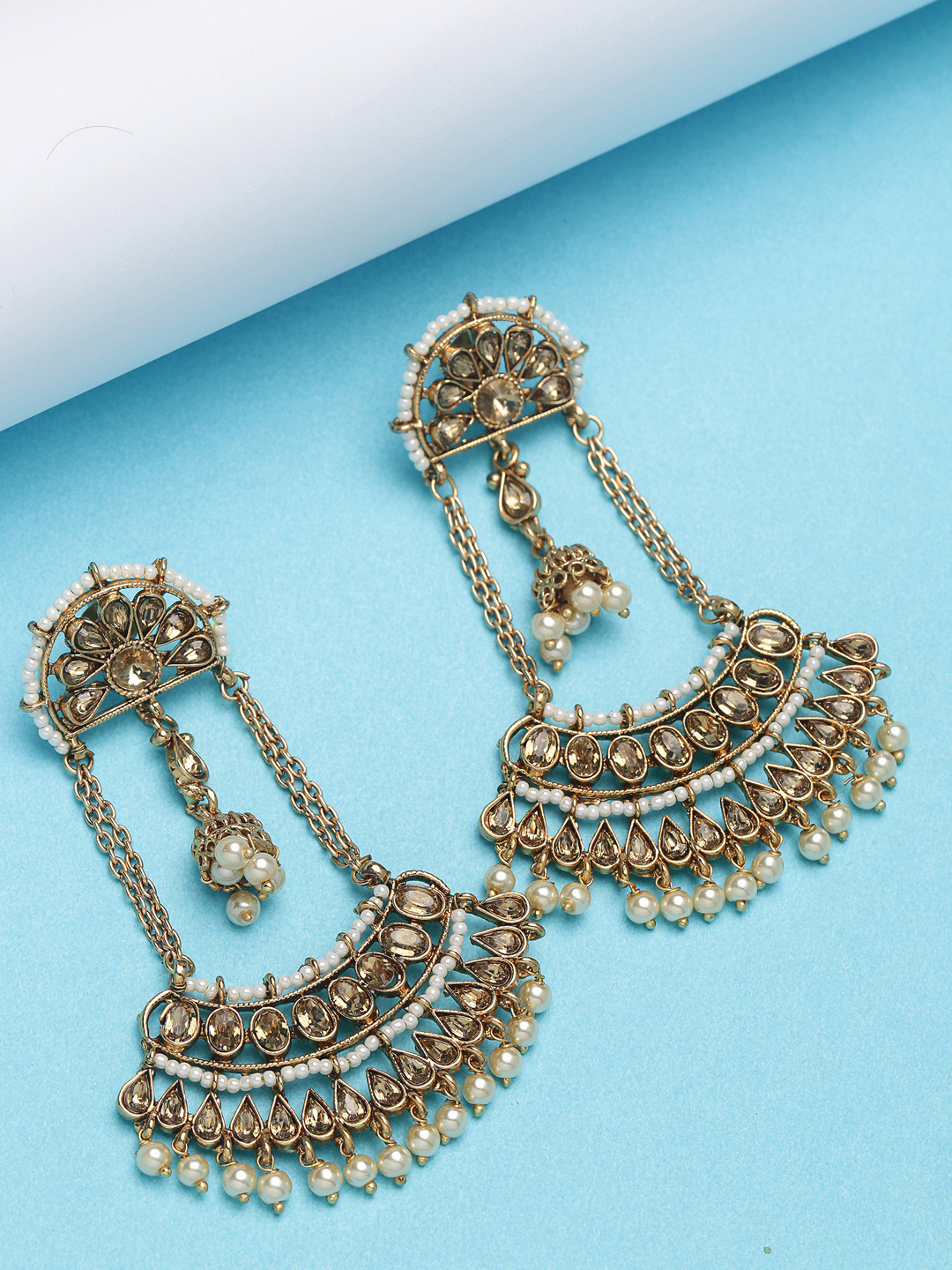 

PANASH Gold-Plated & Off-White Classic Handcrafted Drop Earrings