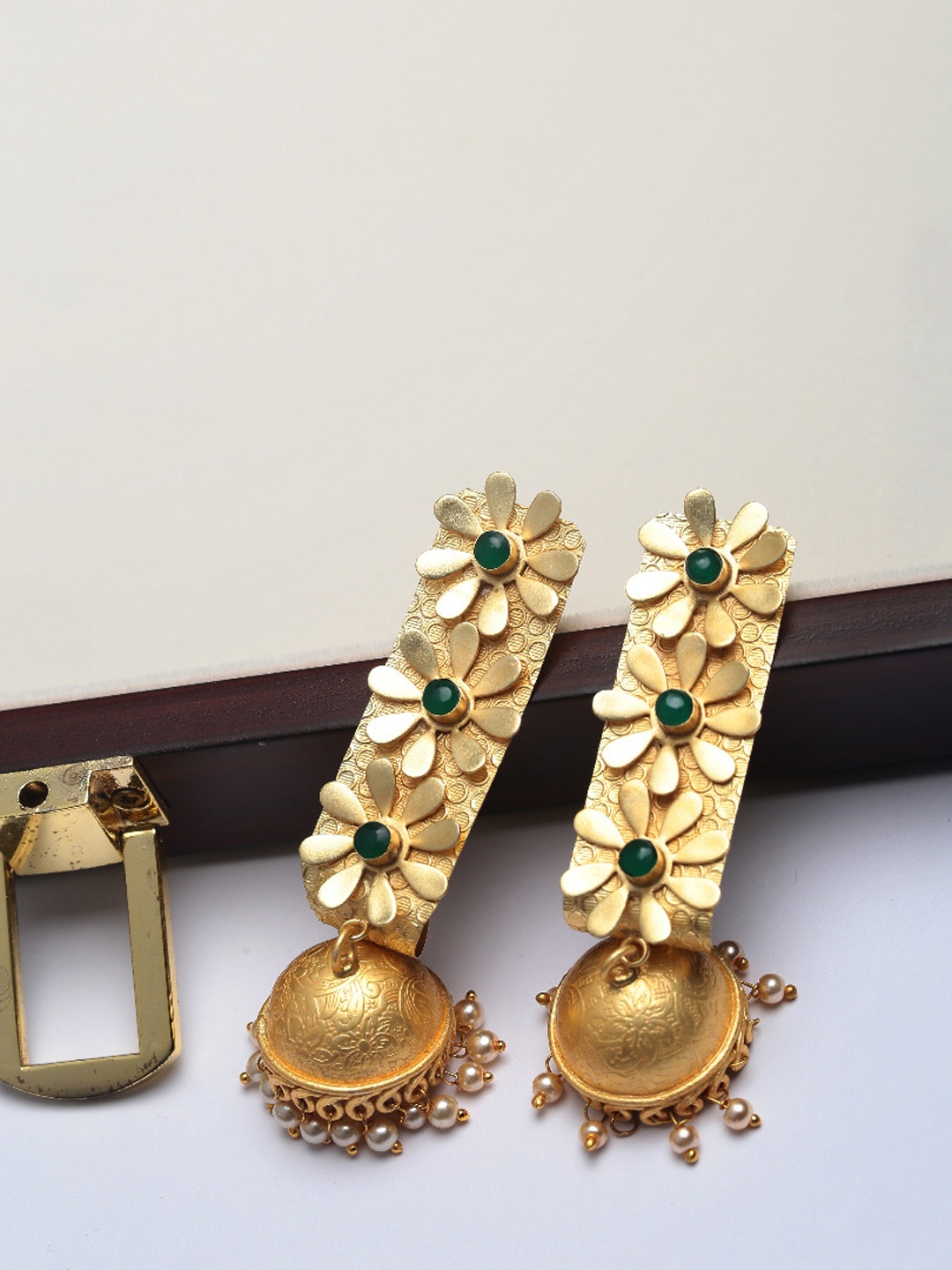 

PANASH Gold-Plated & Green Classic Handcrafted Jhumkas