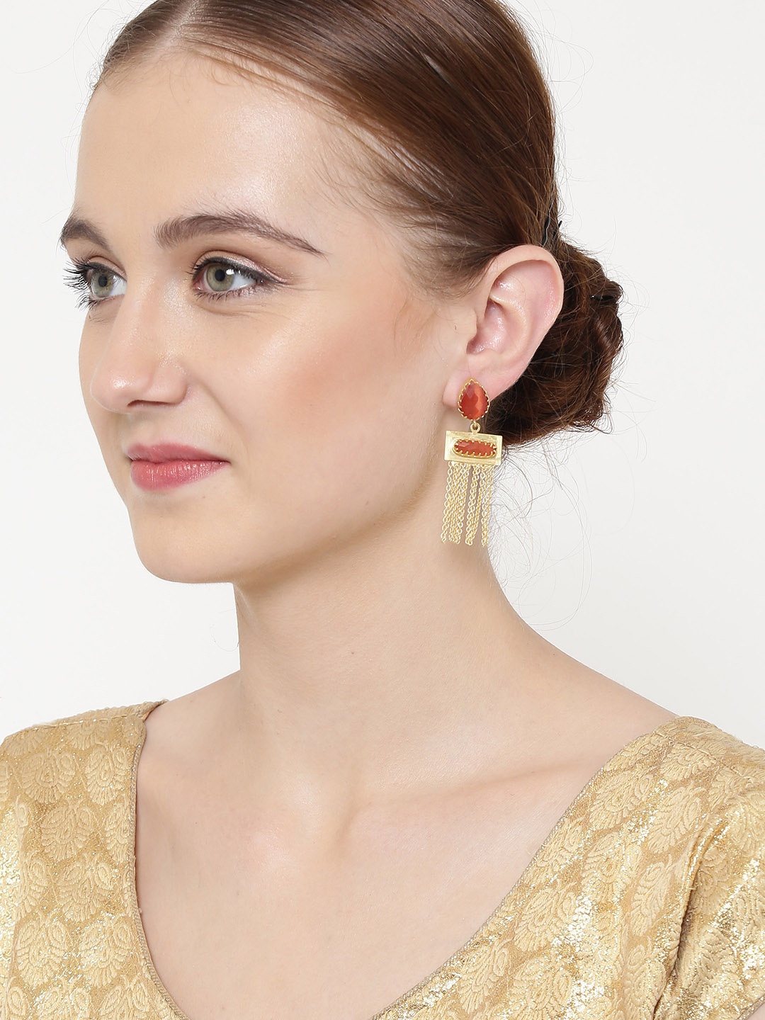 

PANASH Gold-Plated & Brown Contemporary Handcrafted Drop Earrings