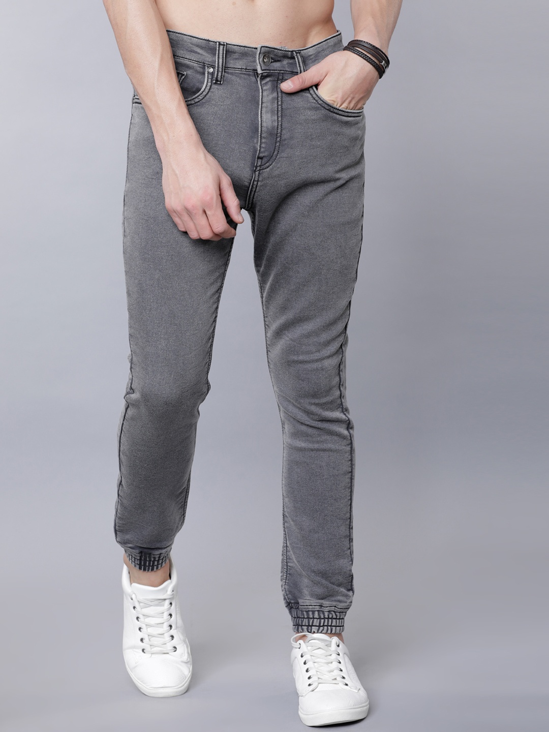 

LOCOMOTIVE Men Grey Jogger Mid-Rise Clean Look Stretchable Jeans