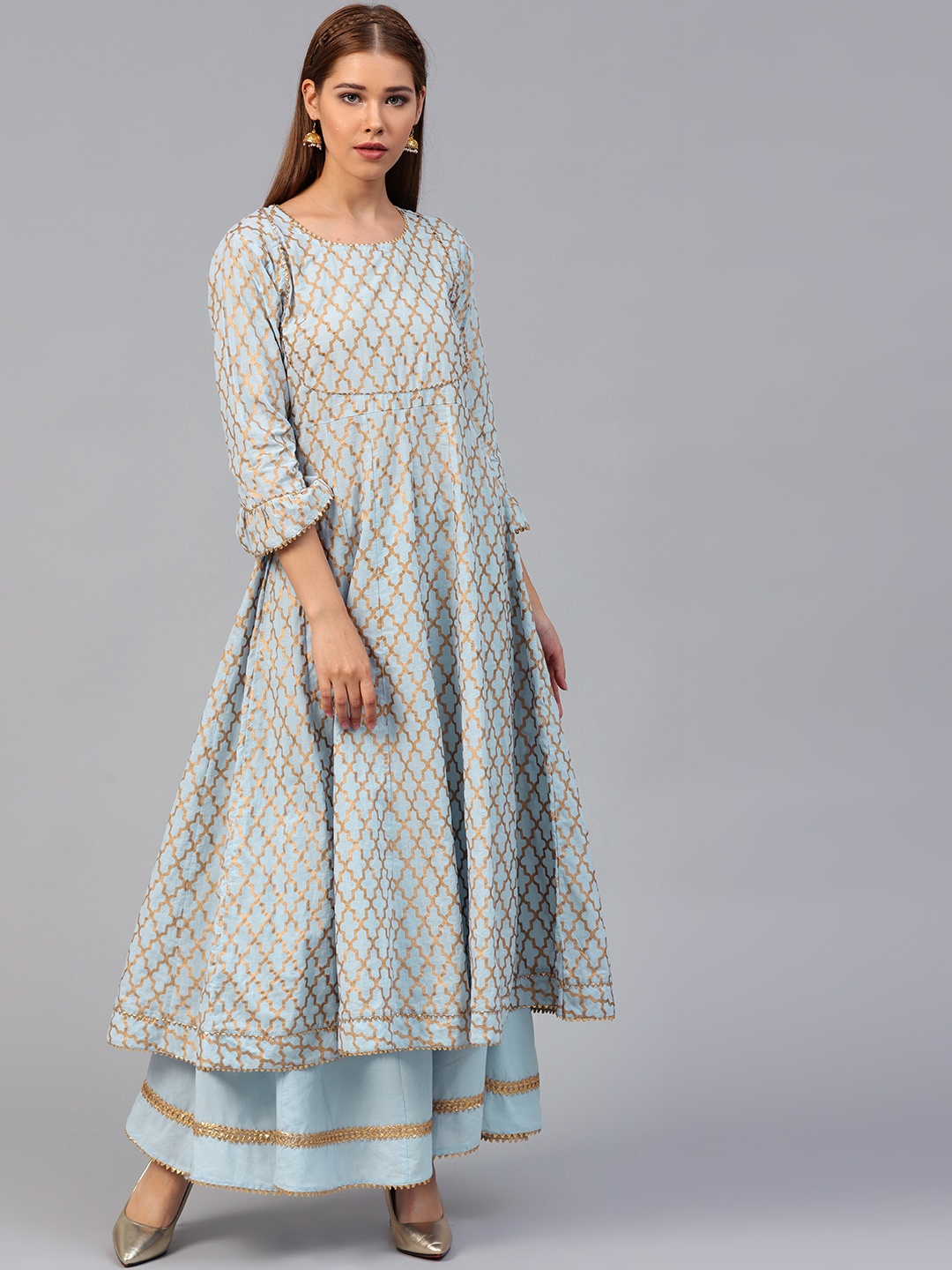 

Bhama Couture Women Blue & Golden Printed Kurta with Palazzos