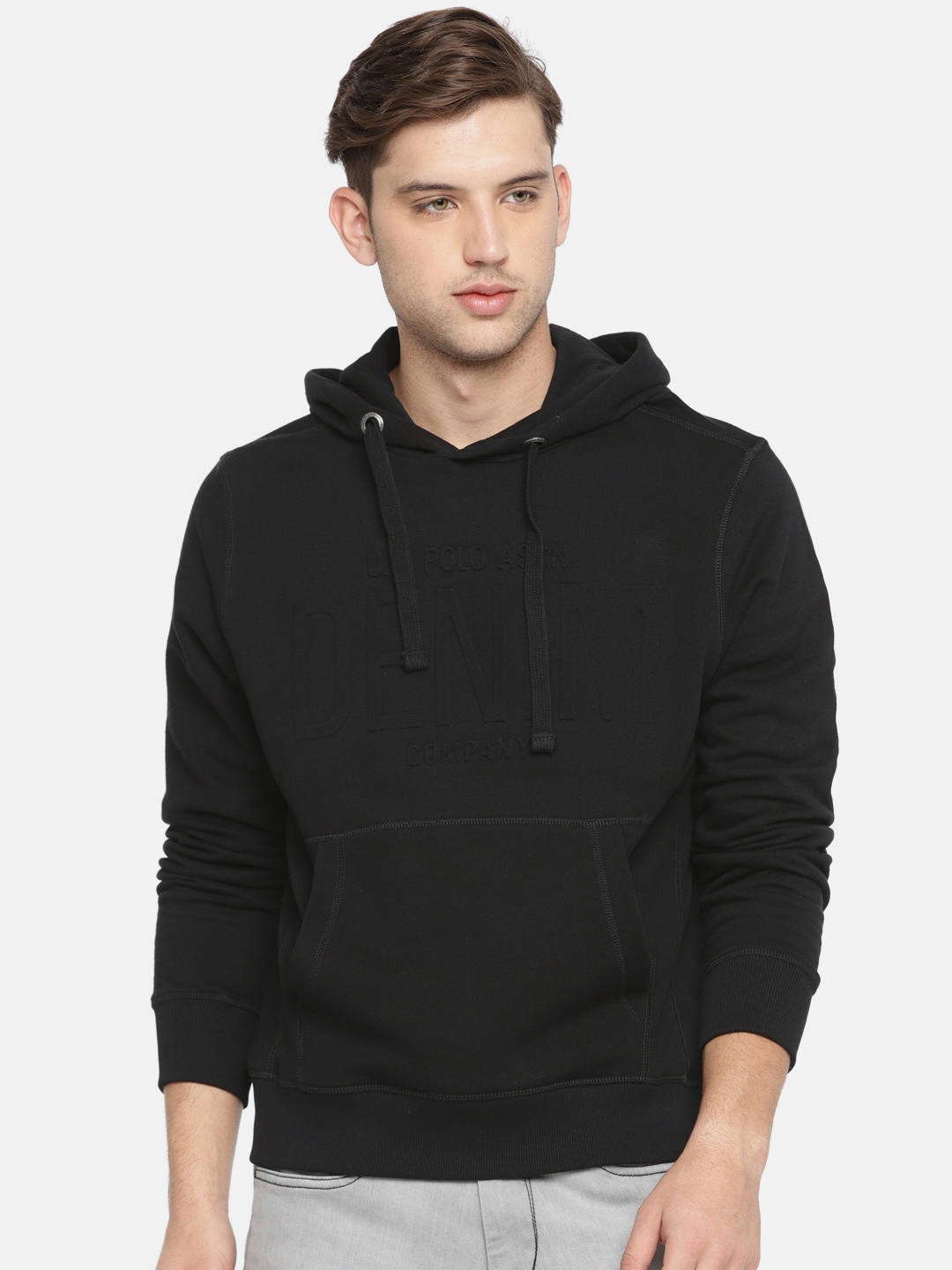 

U.S. Polo Assn. Denim Co. Men Black Solid Hooded Sweatshirt