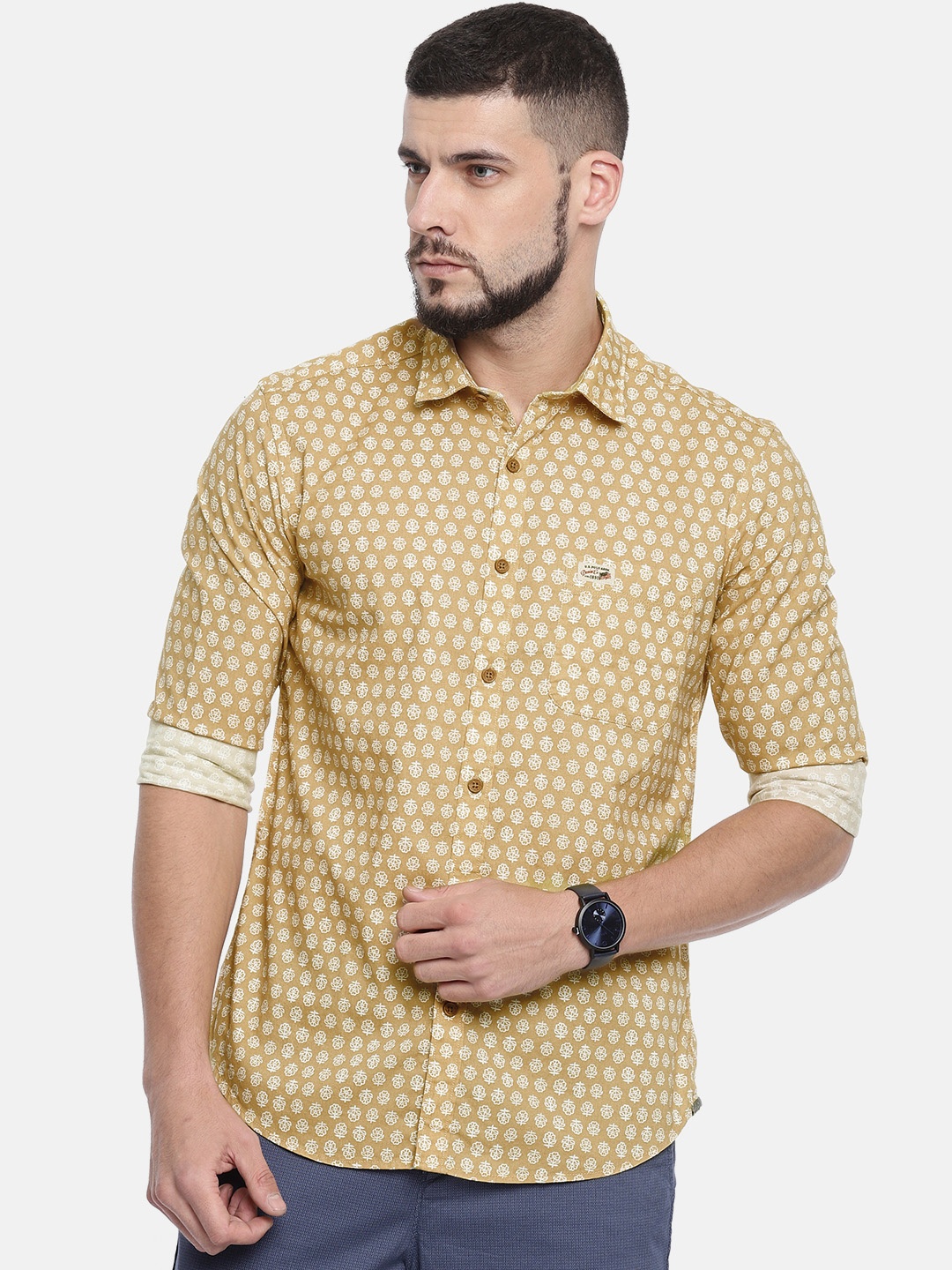 

U.S. Polo Assn. Denim Co. Men Mustard Regular Fit Printed Casual Shirt