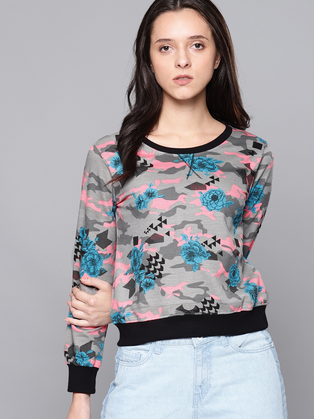 

NUSH Women Grey Printed Sweatshirt