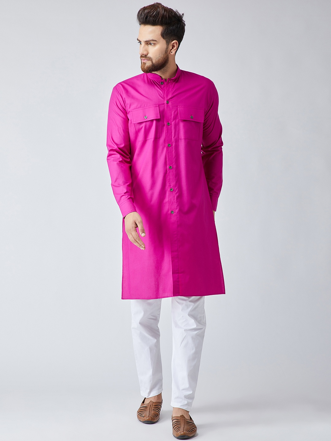 

SOJANYA Men Fuchsia & White Solid Kurta with Pyjamas