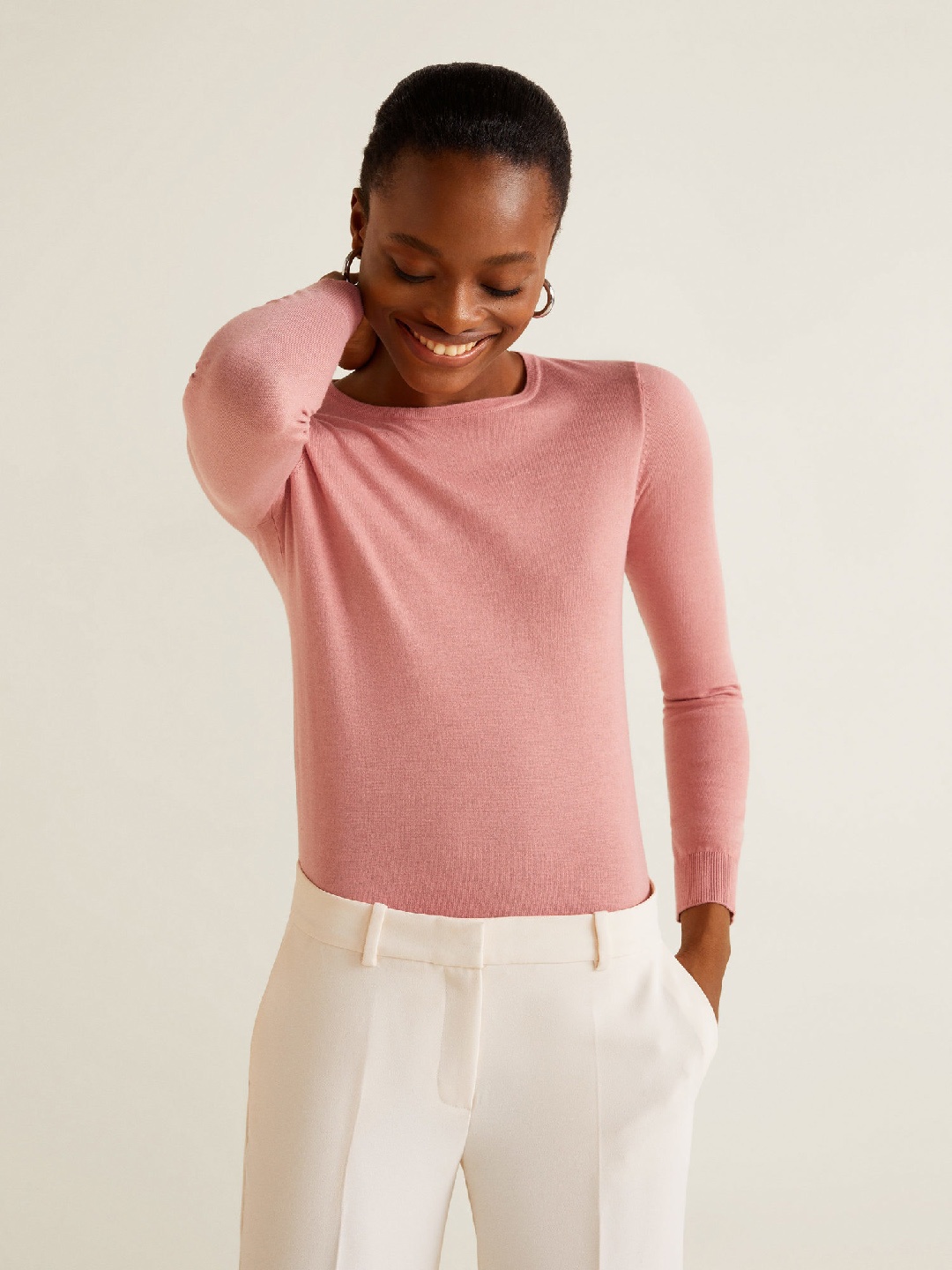 

MANGO Women Pink Solid Pullover