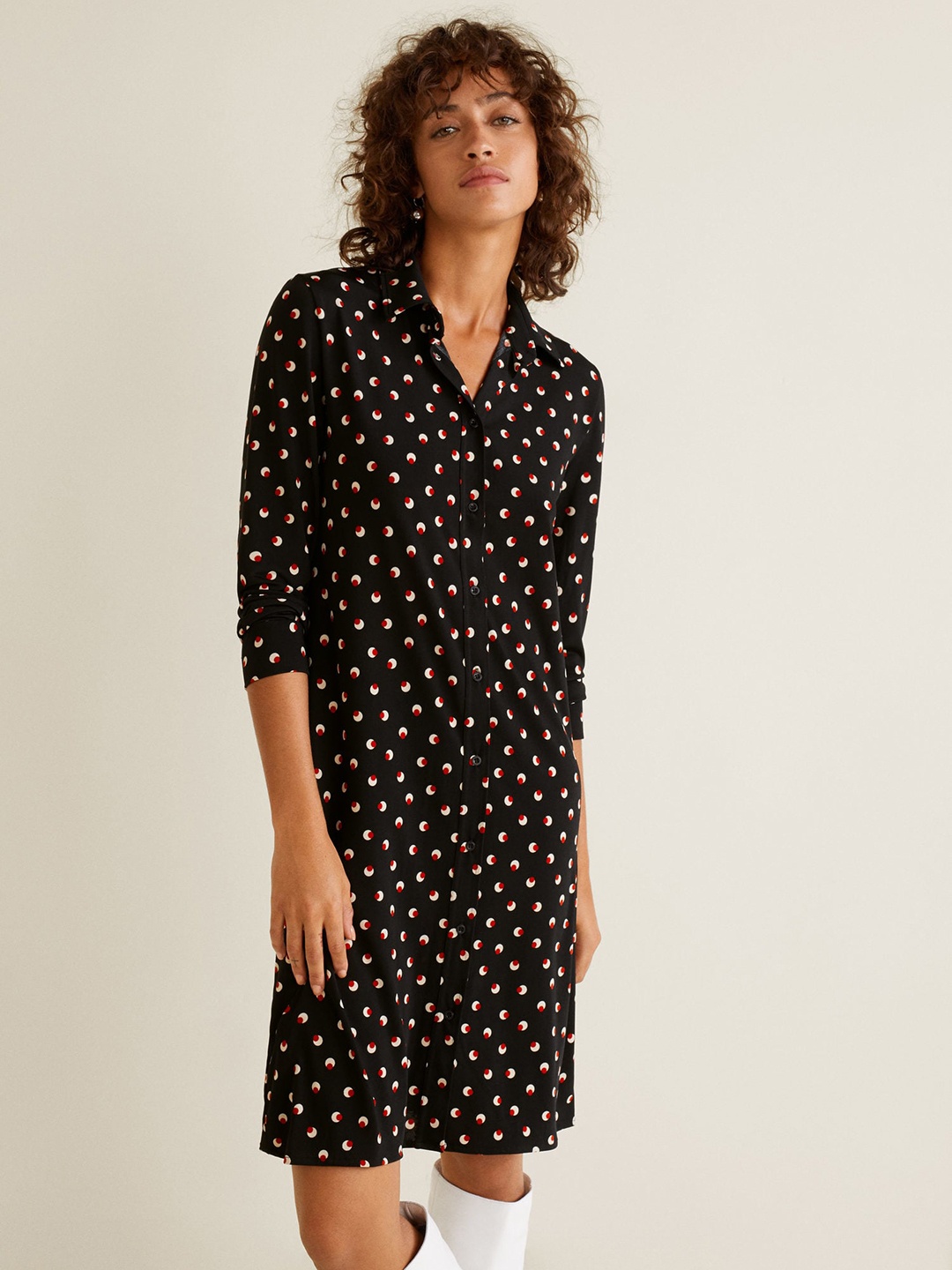 

MANGO Women Black Printed Shirt Dress