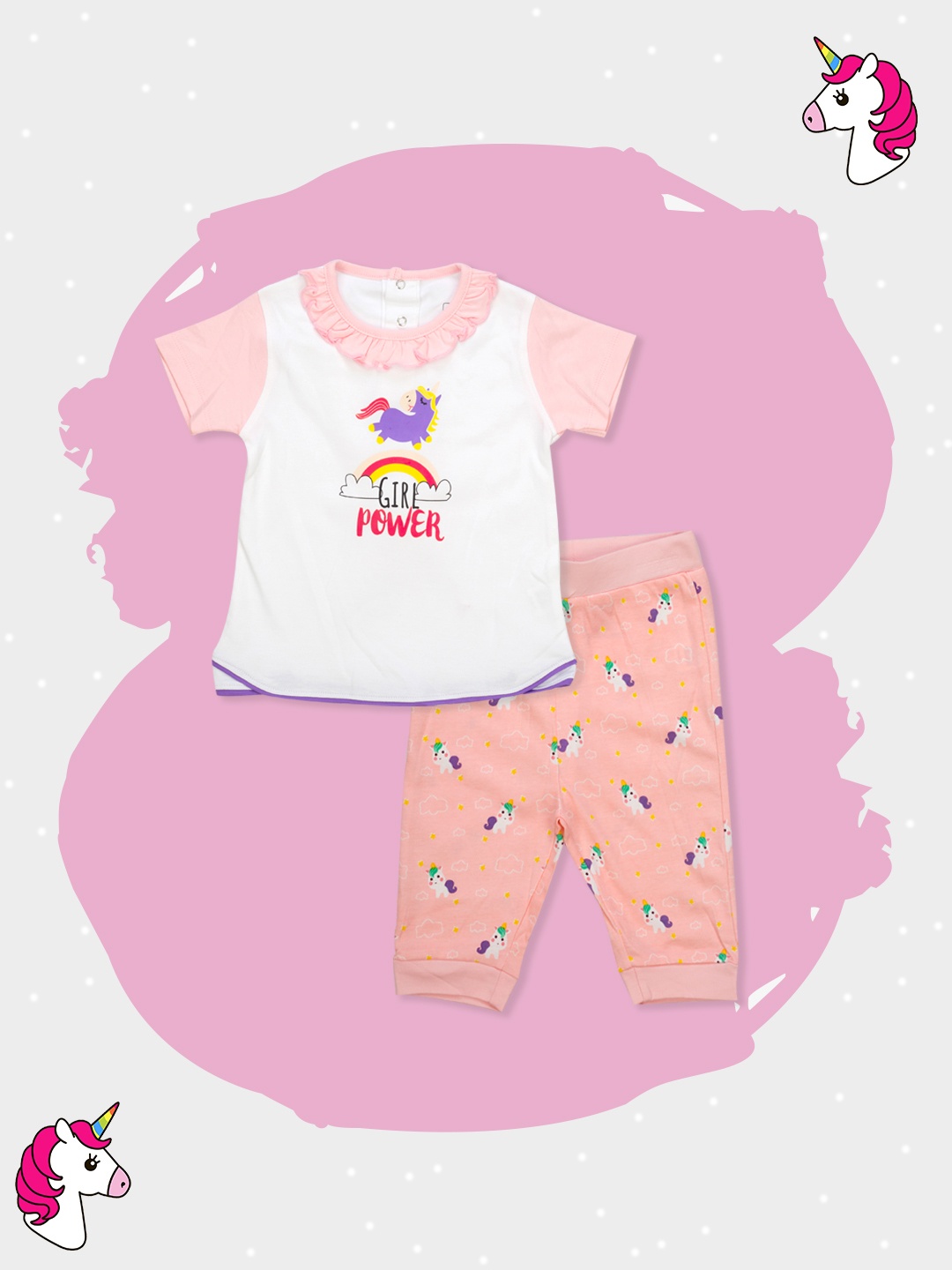 

MeeMee Girls White & Pink Printed T-shirt with Pyjamas