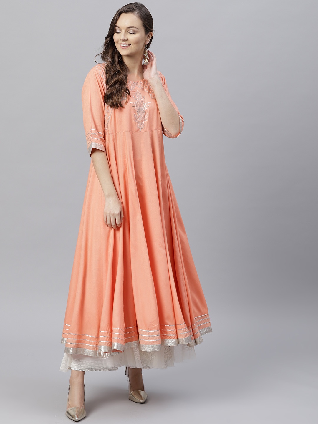

Varanga Women Peach-Coloured Yoke Design Anarkali Kurta