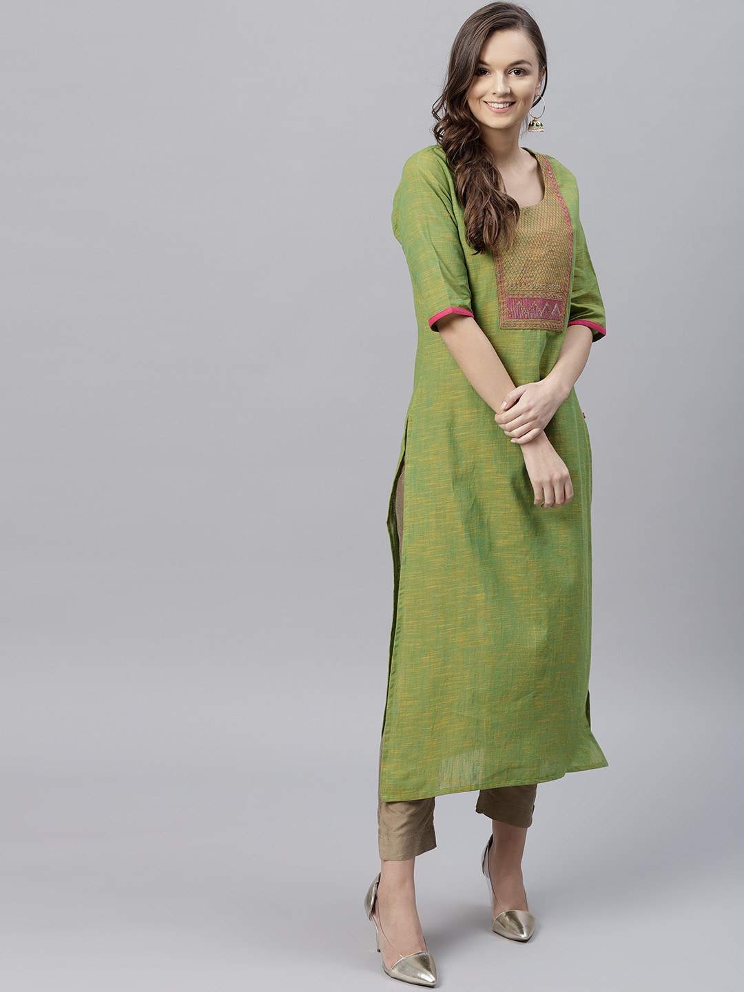 

Varanga Women Green Yoke Design Straight Kurta