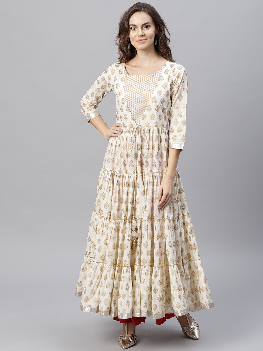 

Varanga Women Off-White & Golden Printed Anarkali Kurta