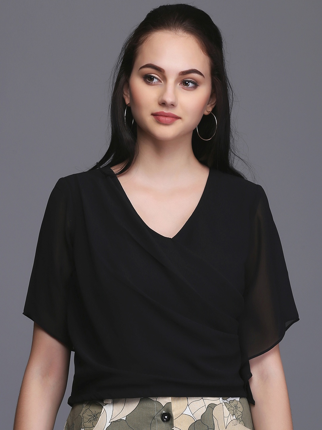 

Eavan Black V-Neck Wrap Top