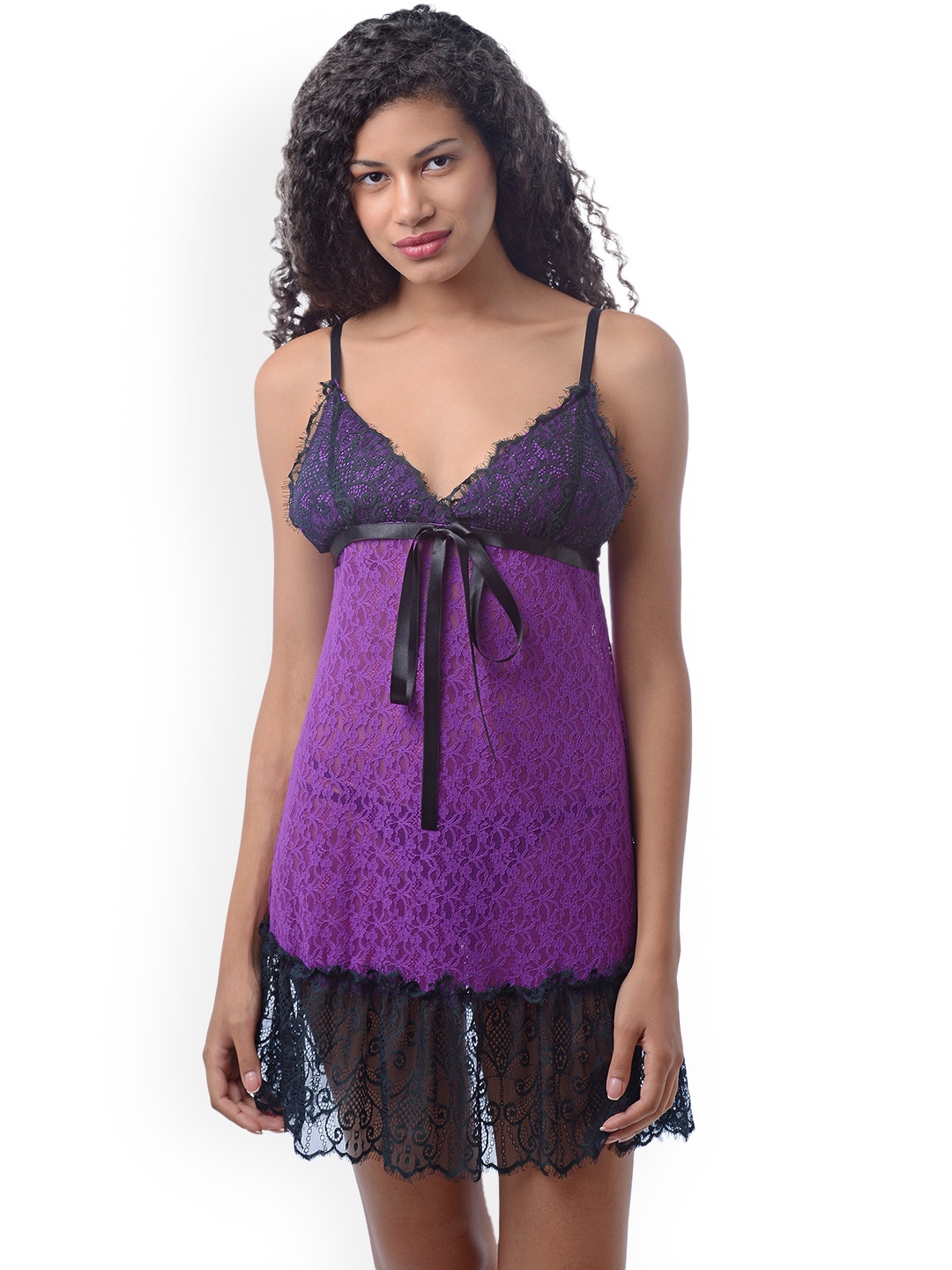 

Da Intimo Purple & Black Lace Baby Doll DIB248