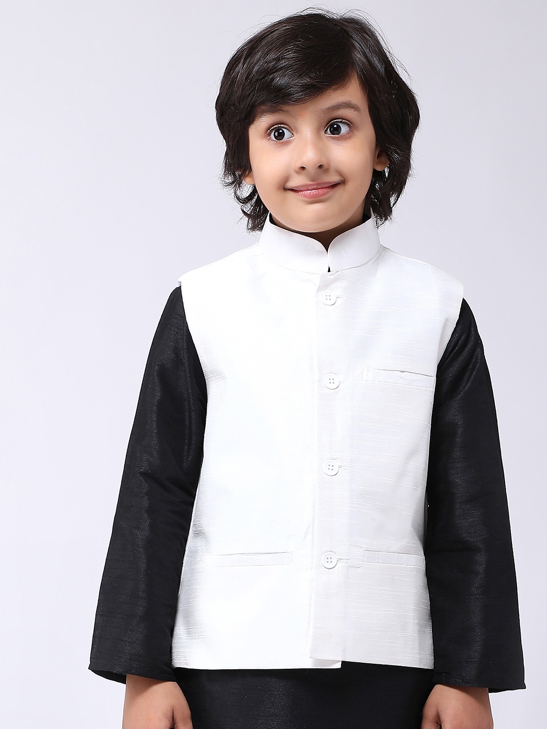 

SOJANYA Boys White Solid Nehru Jacket