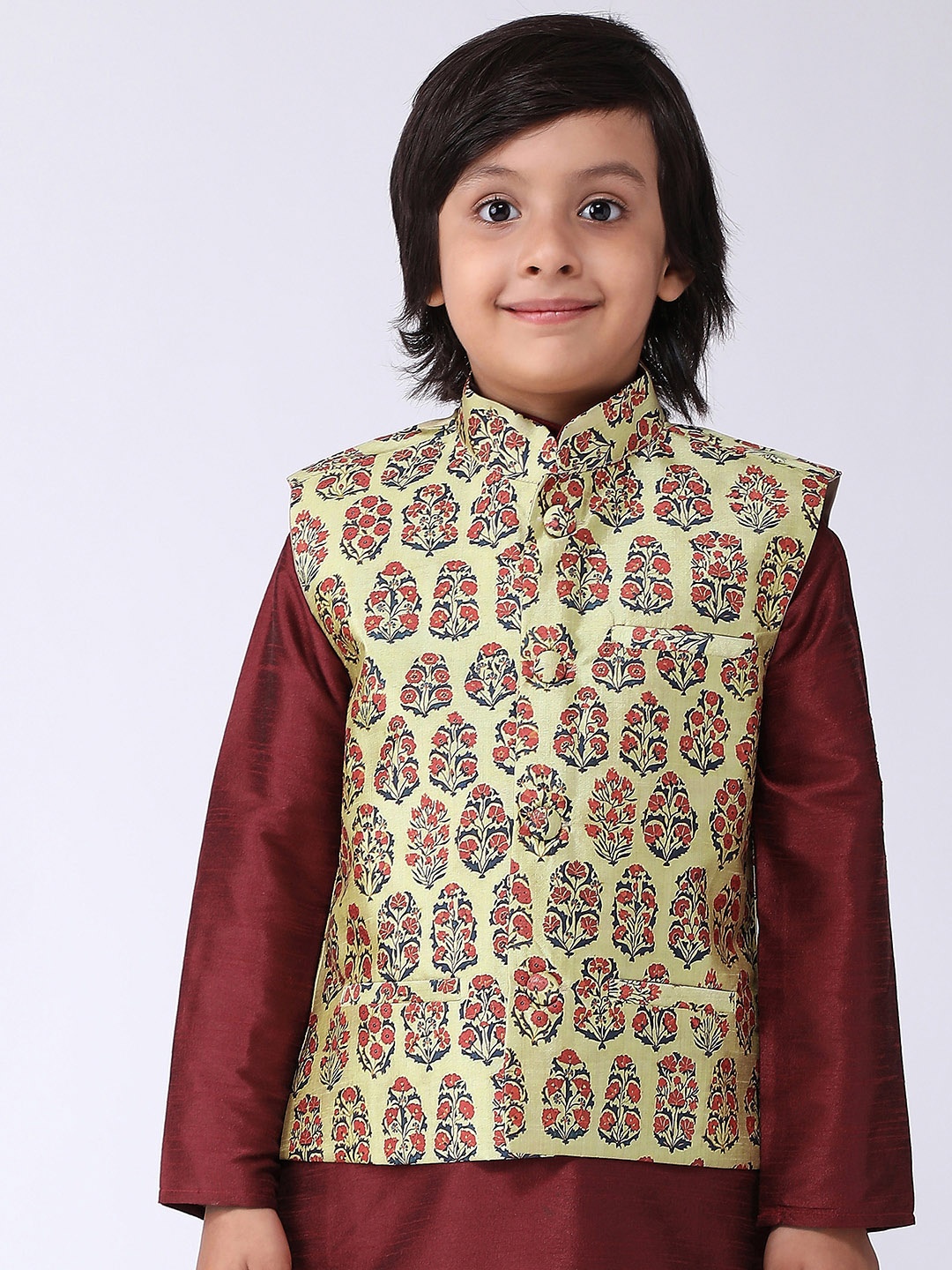 

SOJANYA Boys Lime Green & Maroon Printed Nehru Jacket