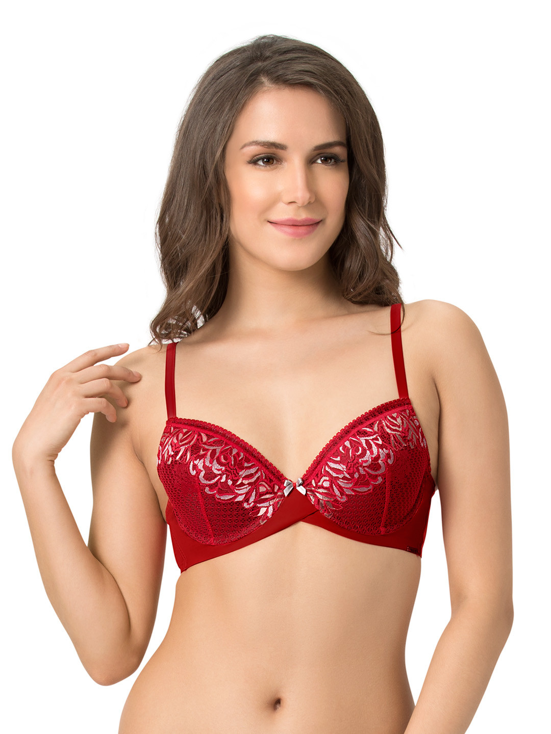 

Amante Padded Wired Moonlit Florals Lace Bra - BRA31001, Red