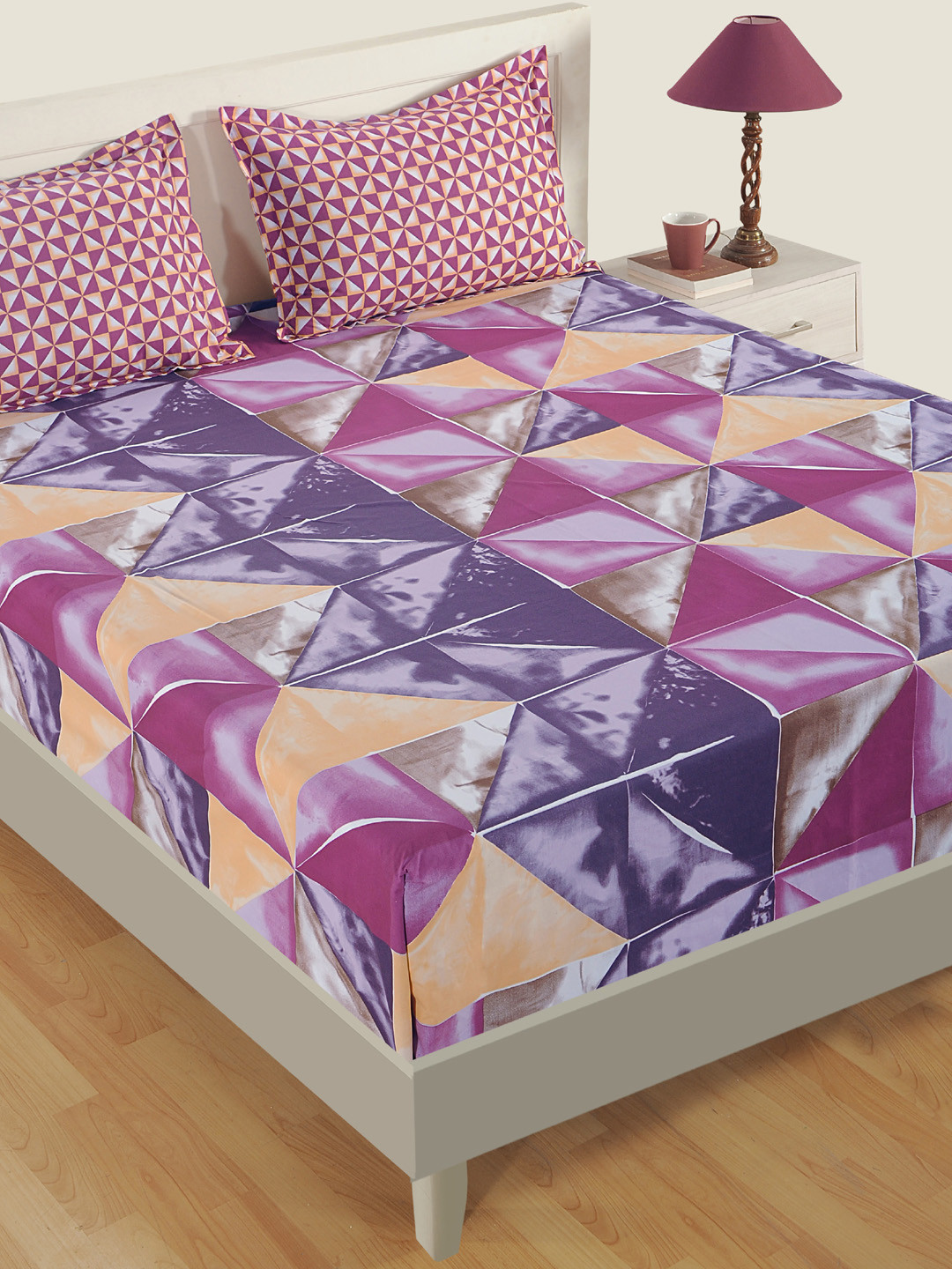 

SWAYAM Multicoloured Geometric Fitted 160 TC Cotton Double Bedsheet with 2 Pillow Covers, Multi