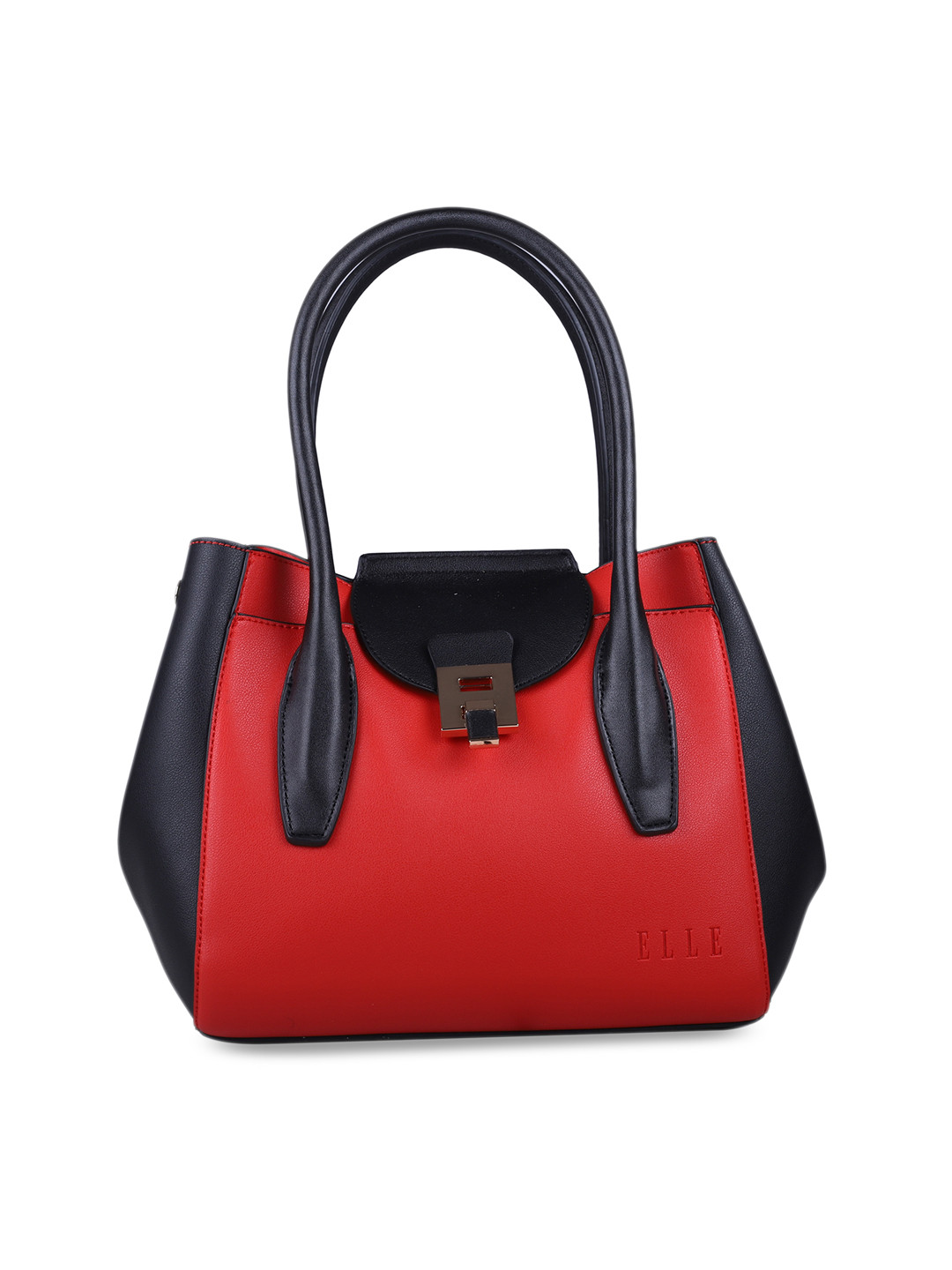 

ELLE Red & Black Colourblocked Handheld Bag