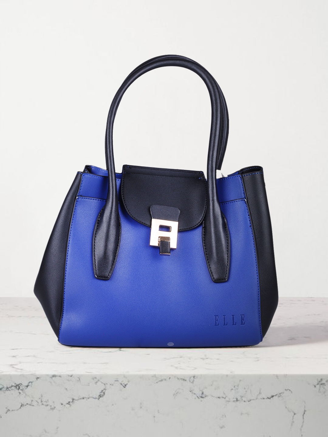 

ELLE Blue & Black Colourblocked Handheld Bag