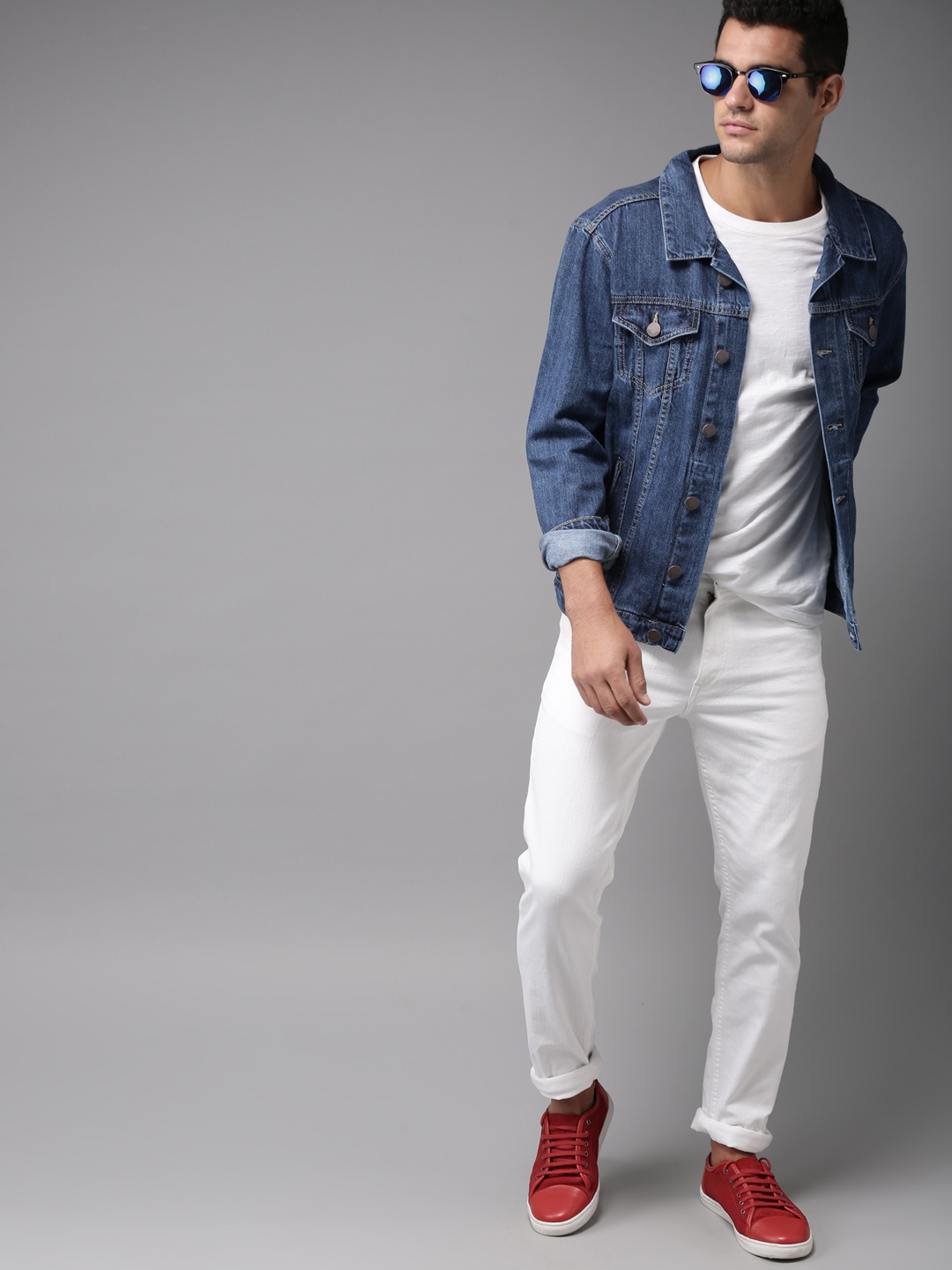 

HERE&NOW Men Blue Solid Denim Jacket