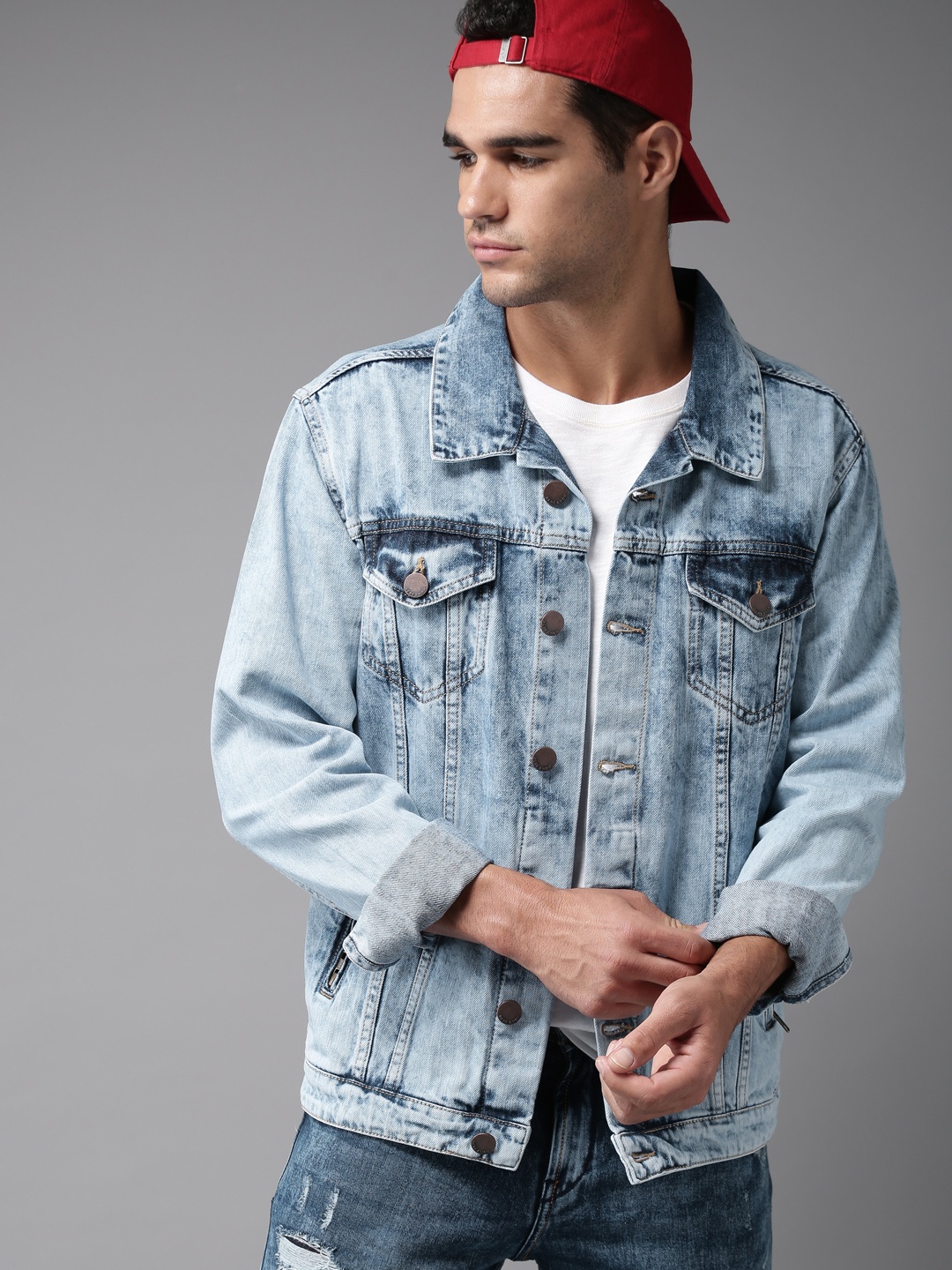 

HERE&NOW Men Blue Solid Denim Jacket
