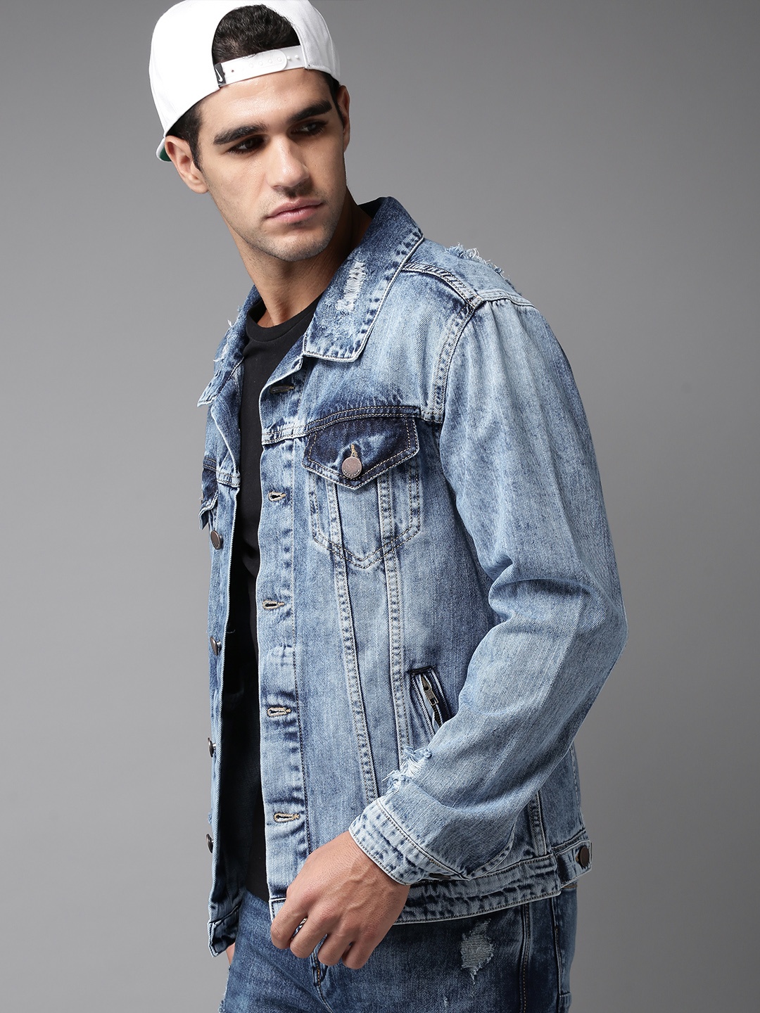 

HERE&NOW Men Blue Solid Denim Jacket