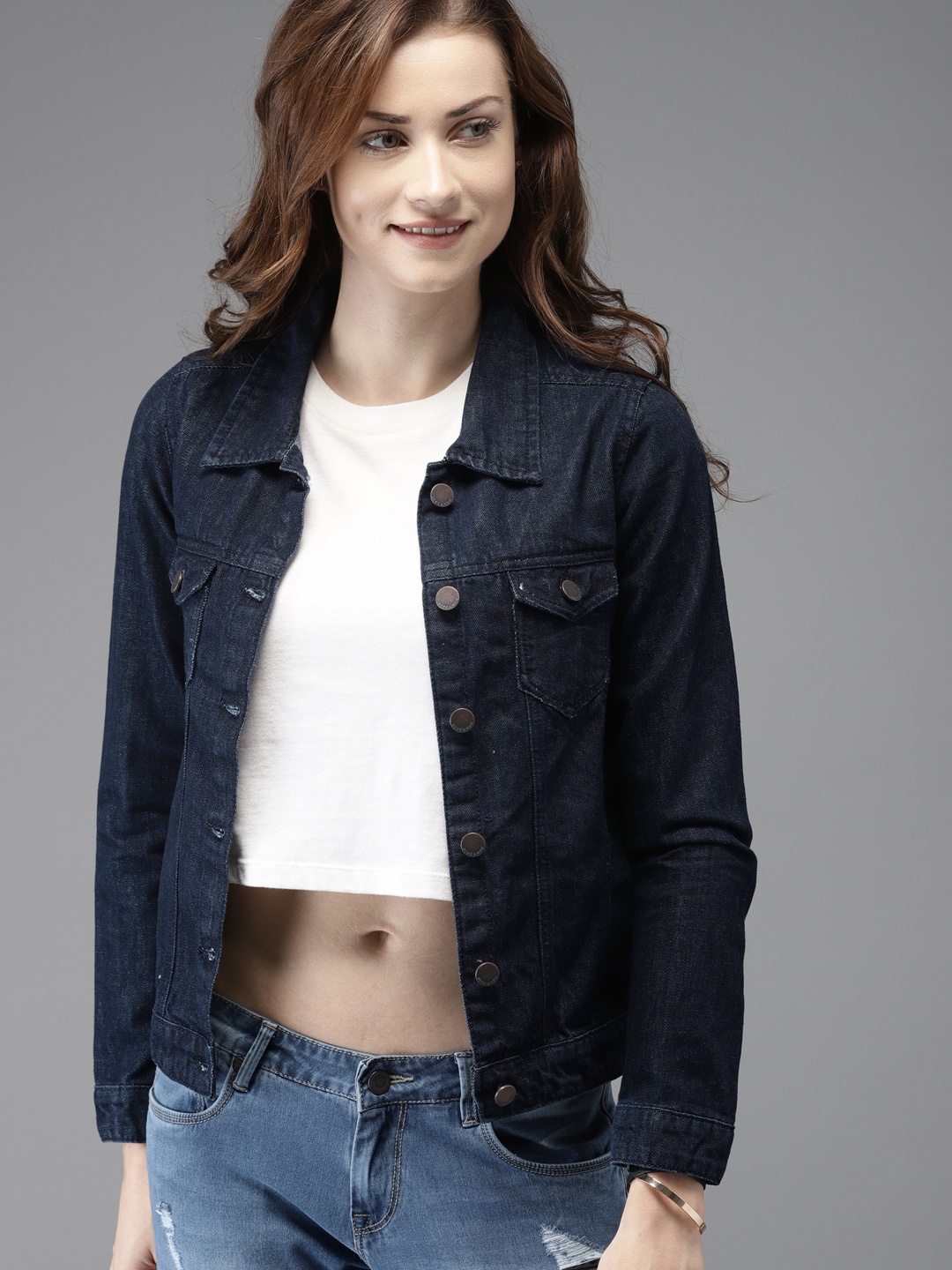 

HERE&NOW Women Blue Solid Denim Jacket