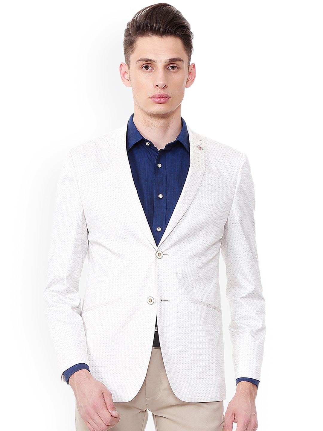 

Allen Solly Men Off-White Printed Slim Fit Blazer